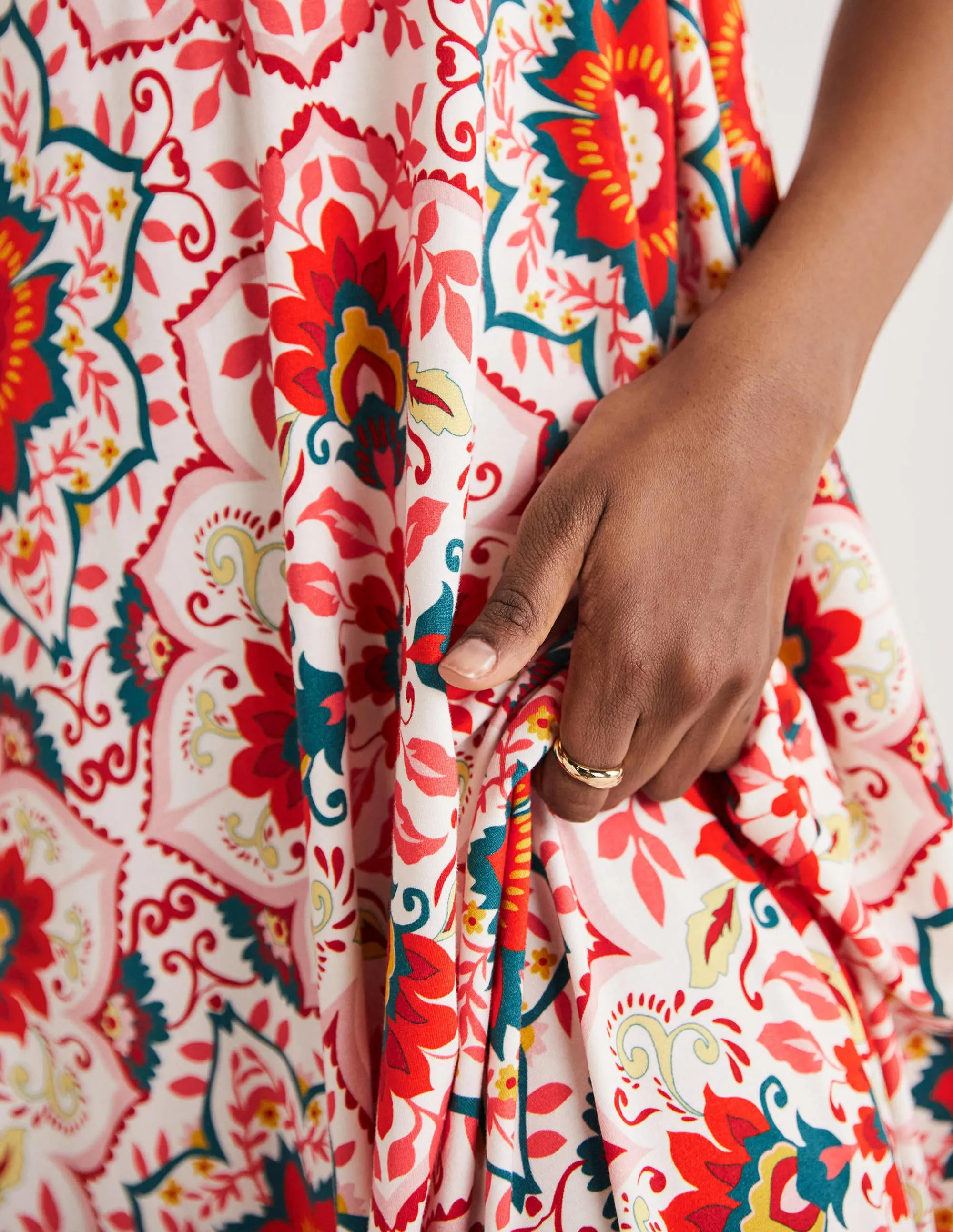 V-Neck Jersey Maxi Dress-Multi. Bloomsbury