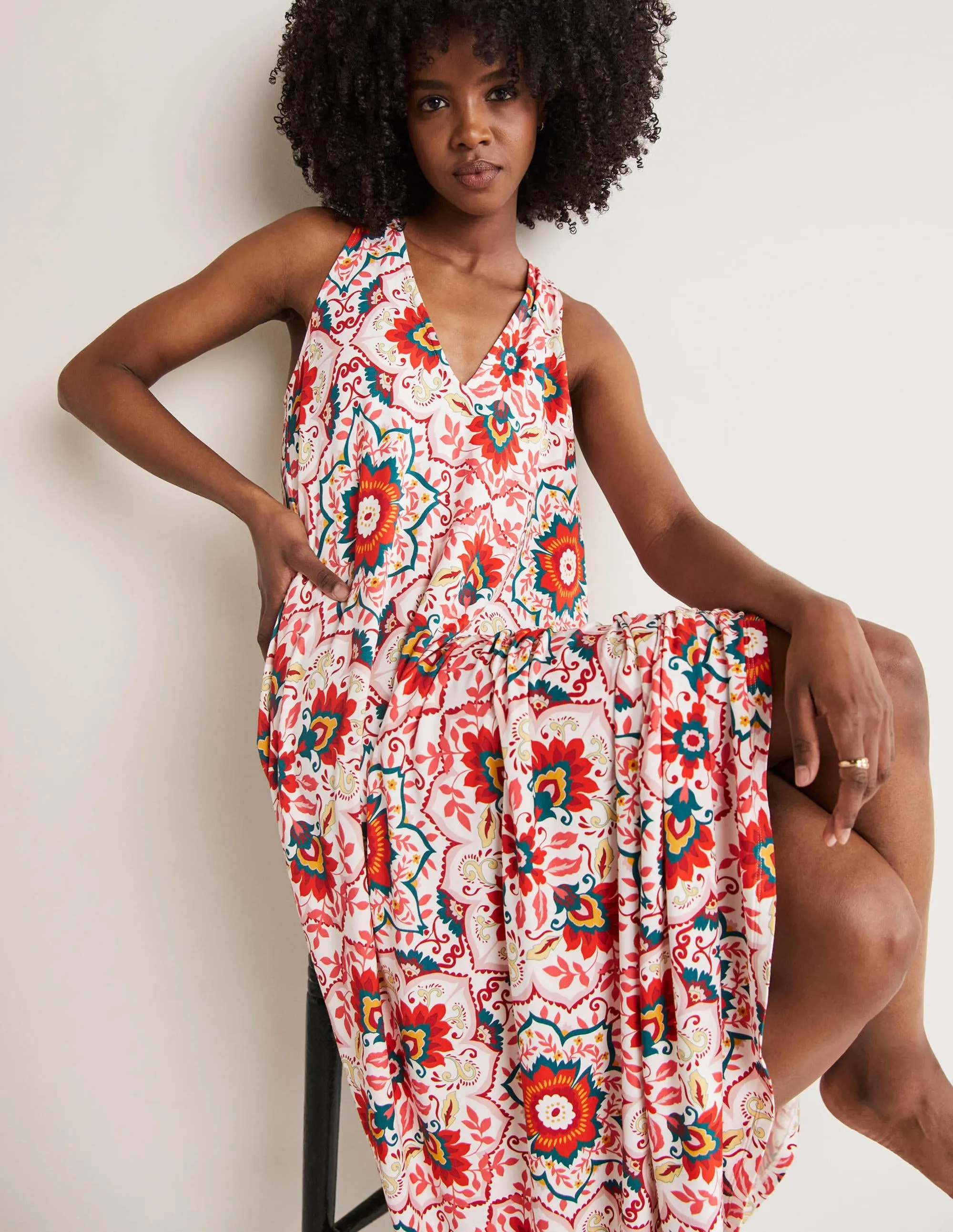 V-Neck Jersey Maxi Dress-Multi. Bloomsbury