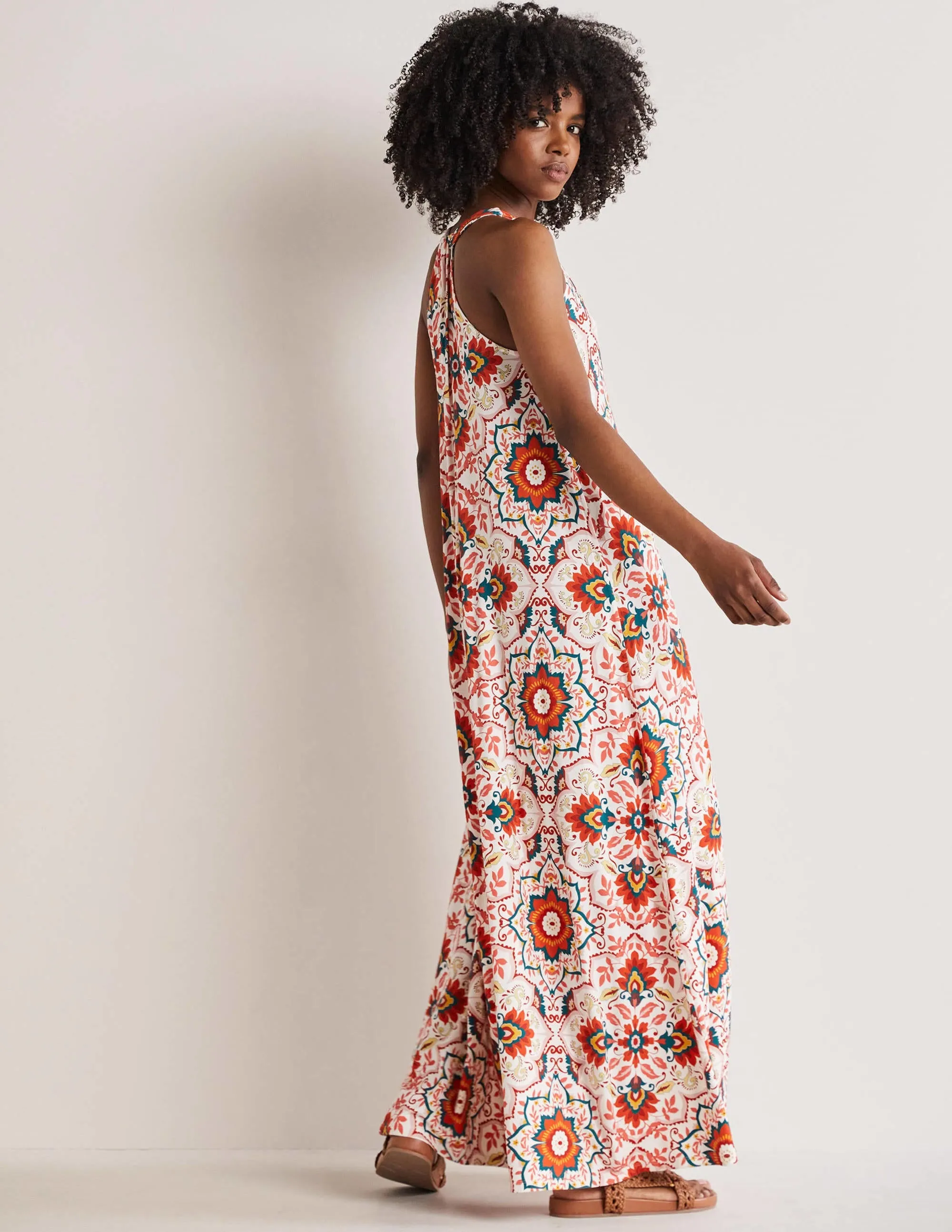 V-Neck Jersey Maxi Dress-Multi. Bloomsbury