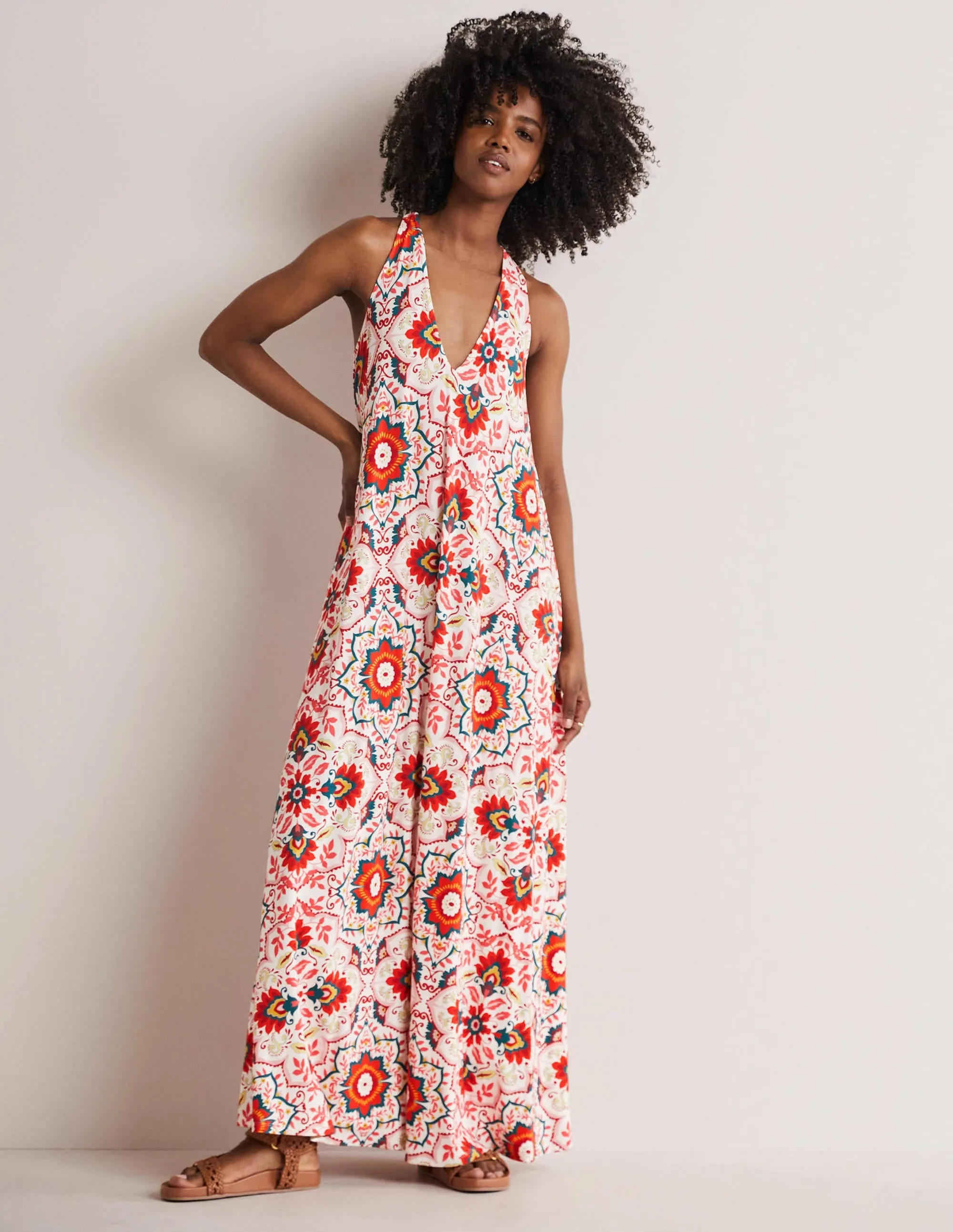 V-Neck Jersey Maxi Dress-Multi. Bloomsbury