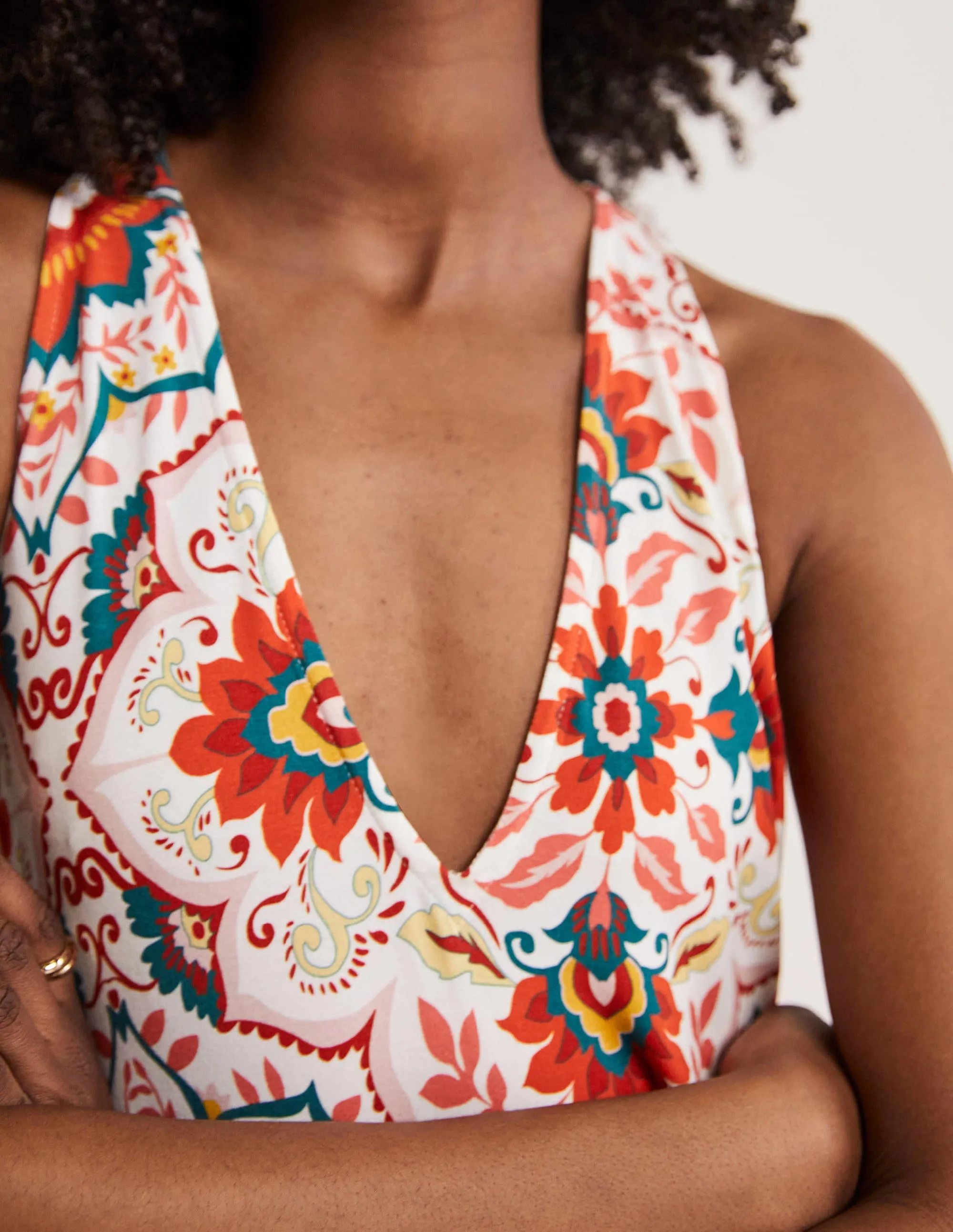 V-Neck Jersey Maxi Dress-Multi. Bloomsbury