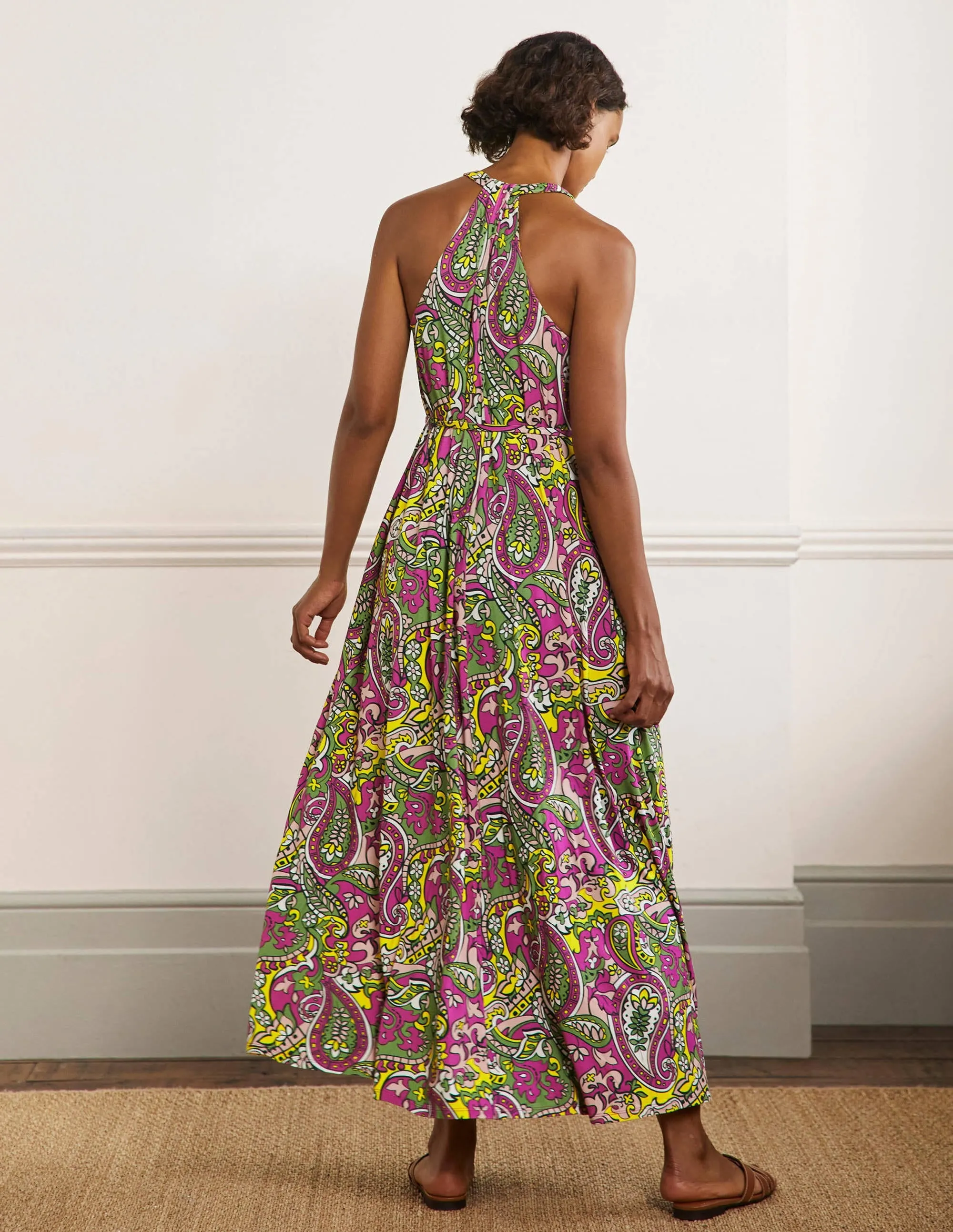 V-Neck Jersey Maxi Dress-Multi. Paisley Horizon