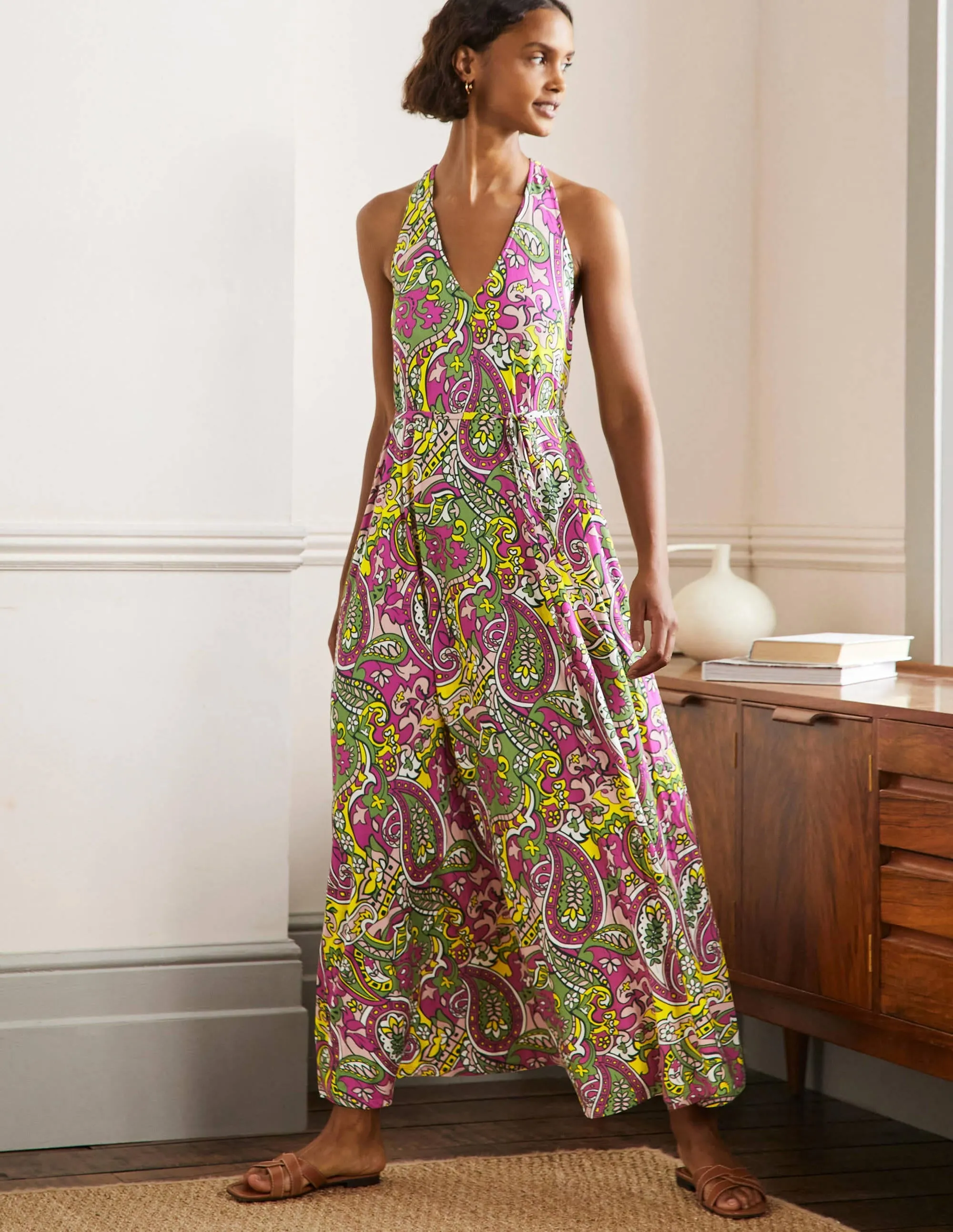 V-Neck Jersey Maxi Dress-Multi. Paisley Horizon