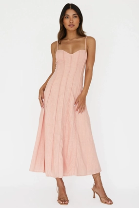 Vacay Pintuck Pleat Midi Dress Pink