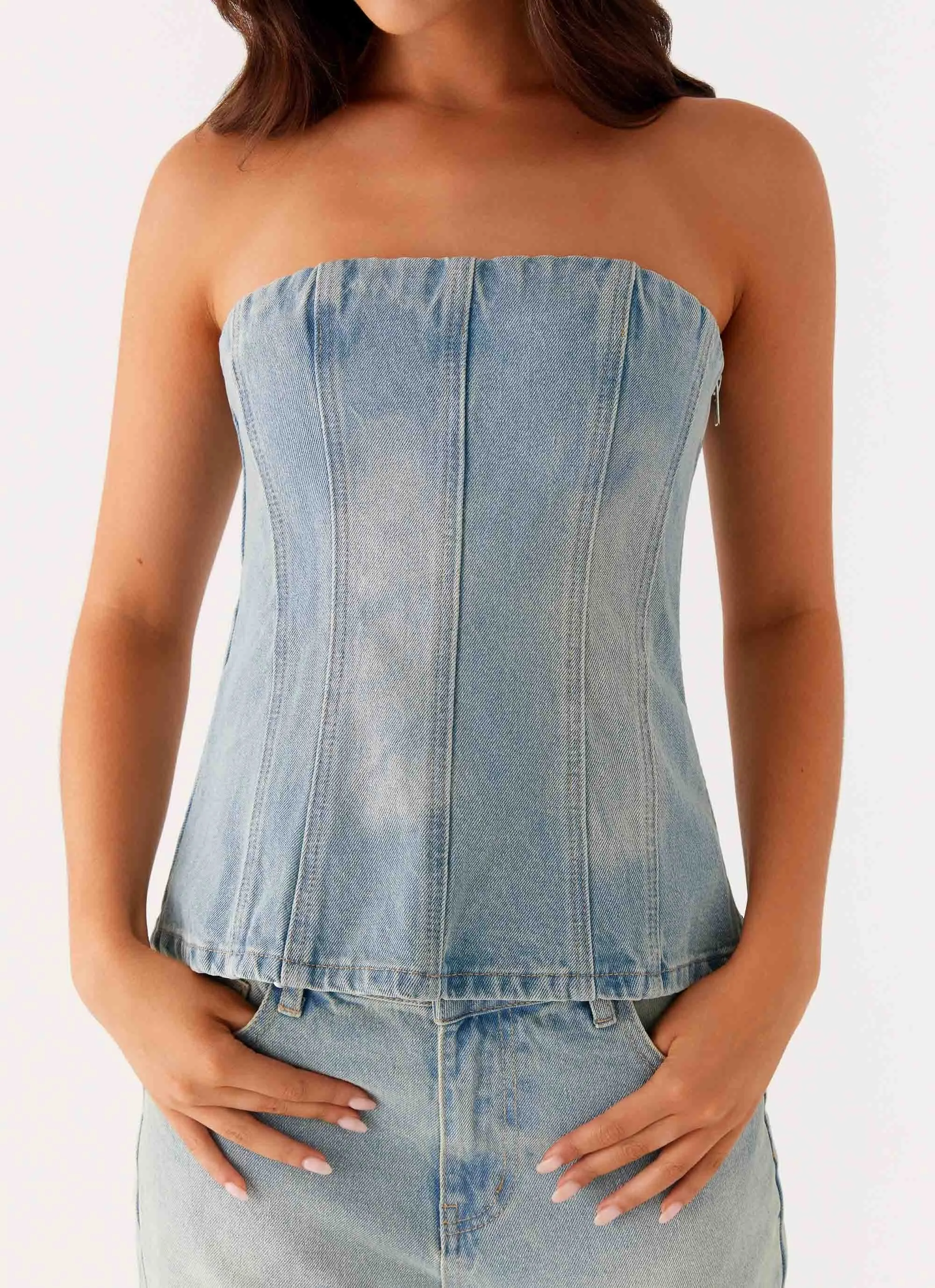 Vino Strapless Denim Top - Vintage Denim