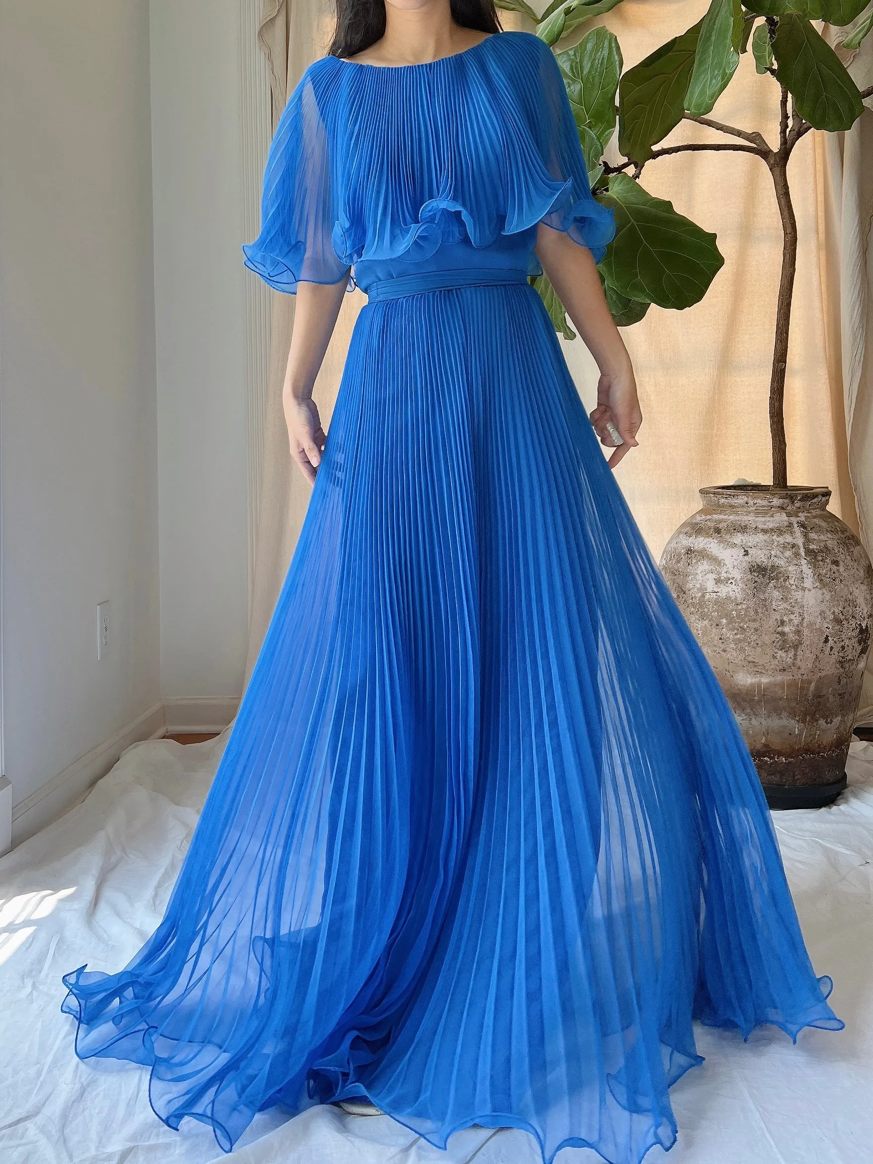 Vintage Chiffon Pleated Dress - S
