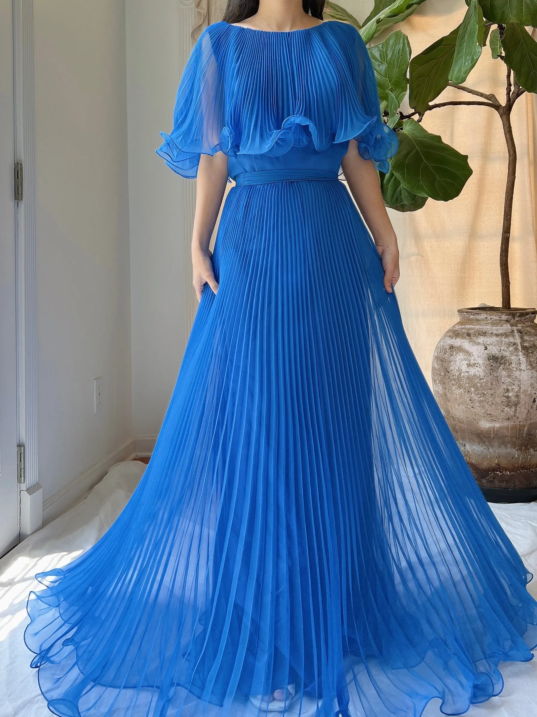 Vintage Chiffon Pleated Dress - S