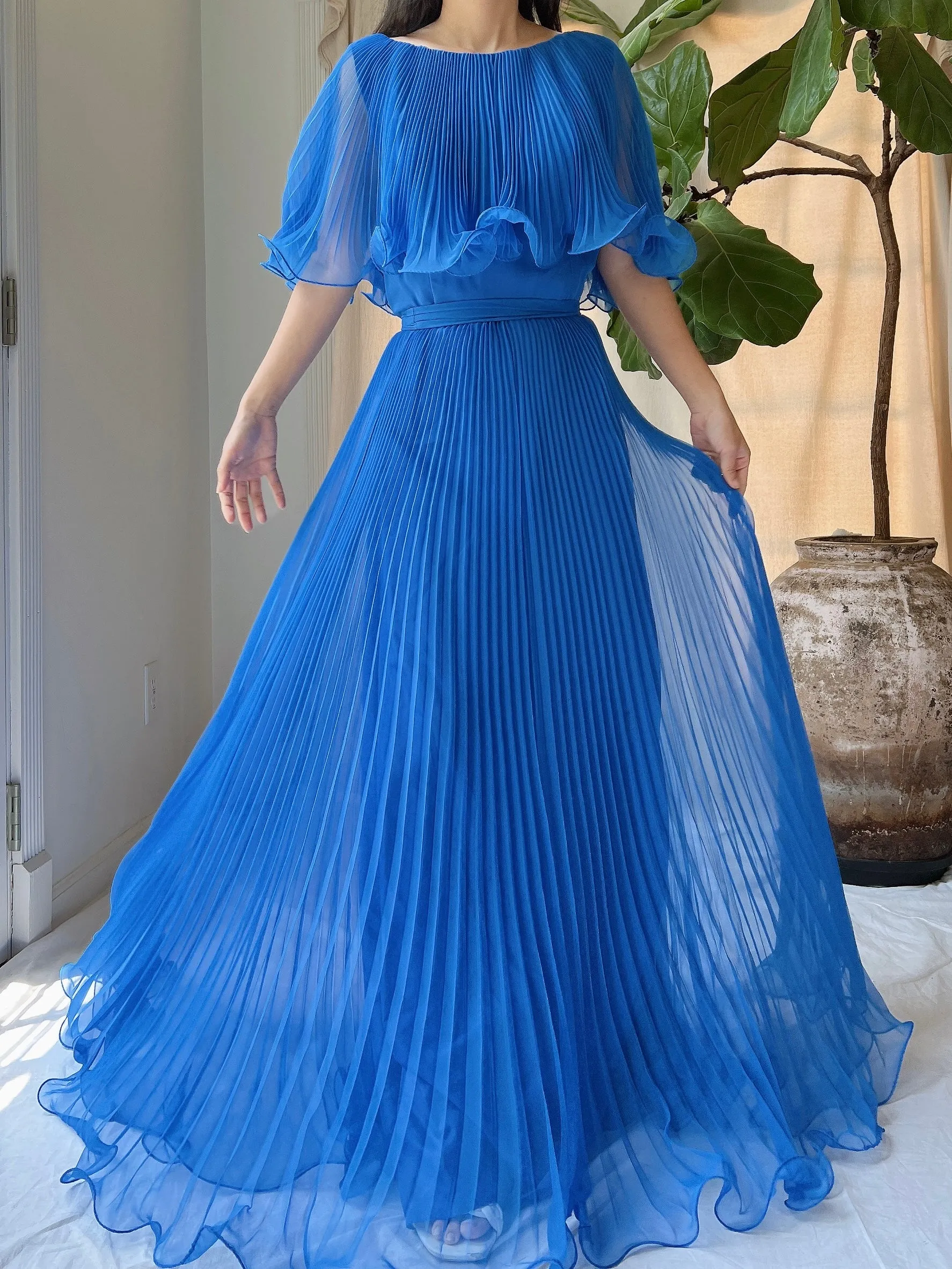 Vintage Chiffon Pleated Dress - S