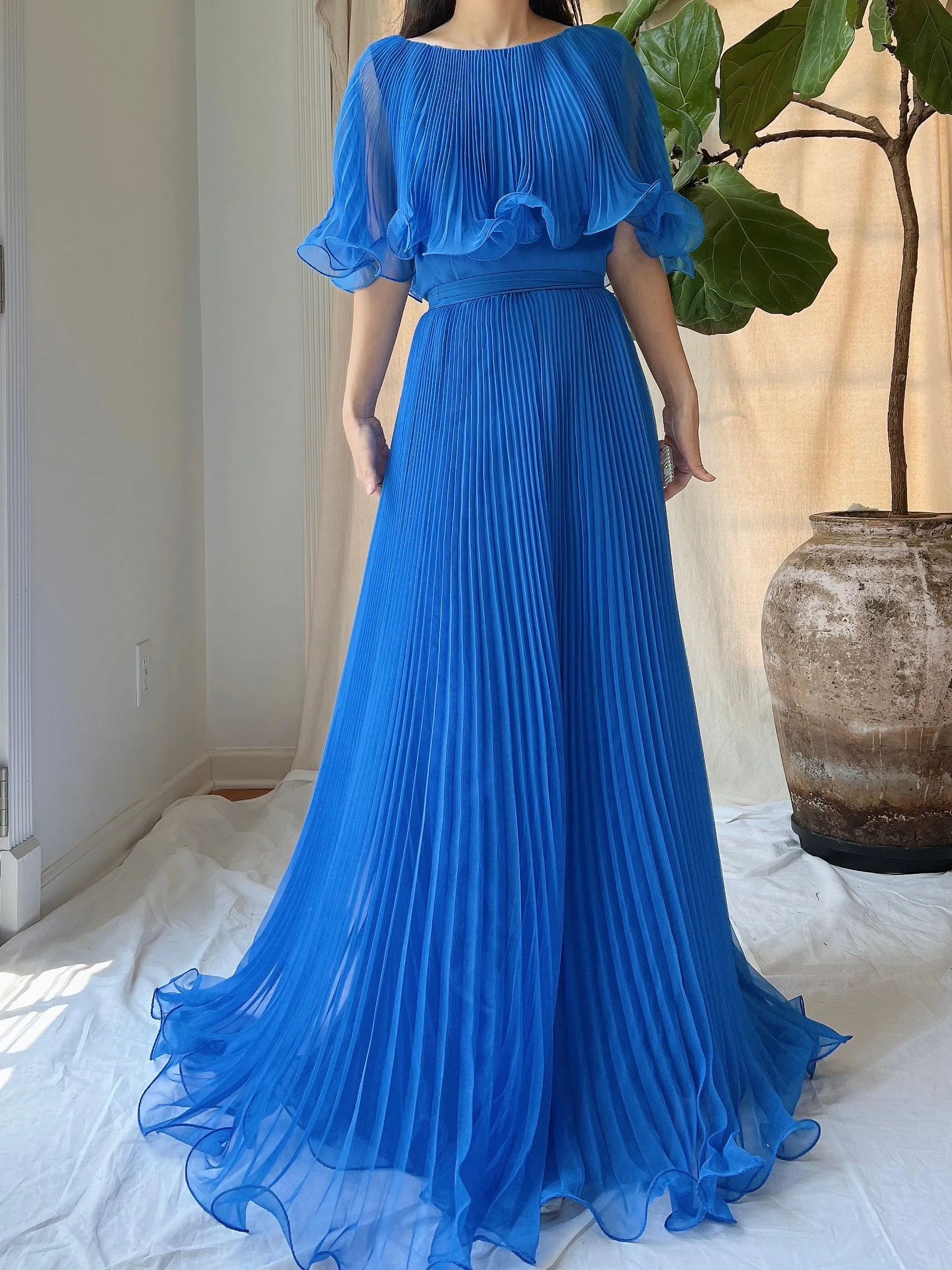 Vintage Chiffon Pleated Dress - S