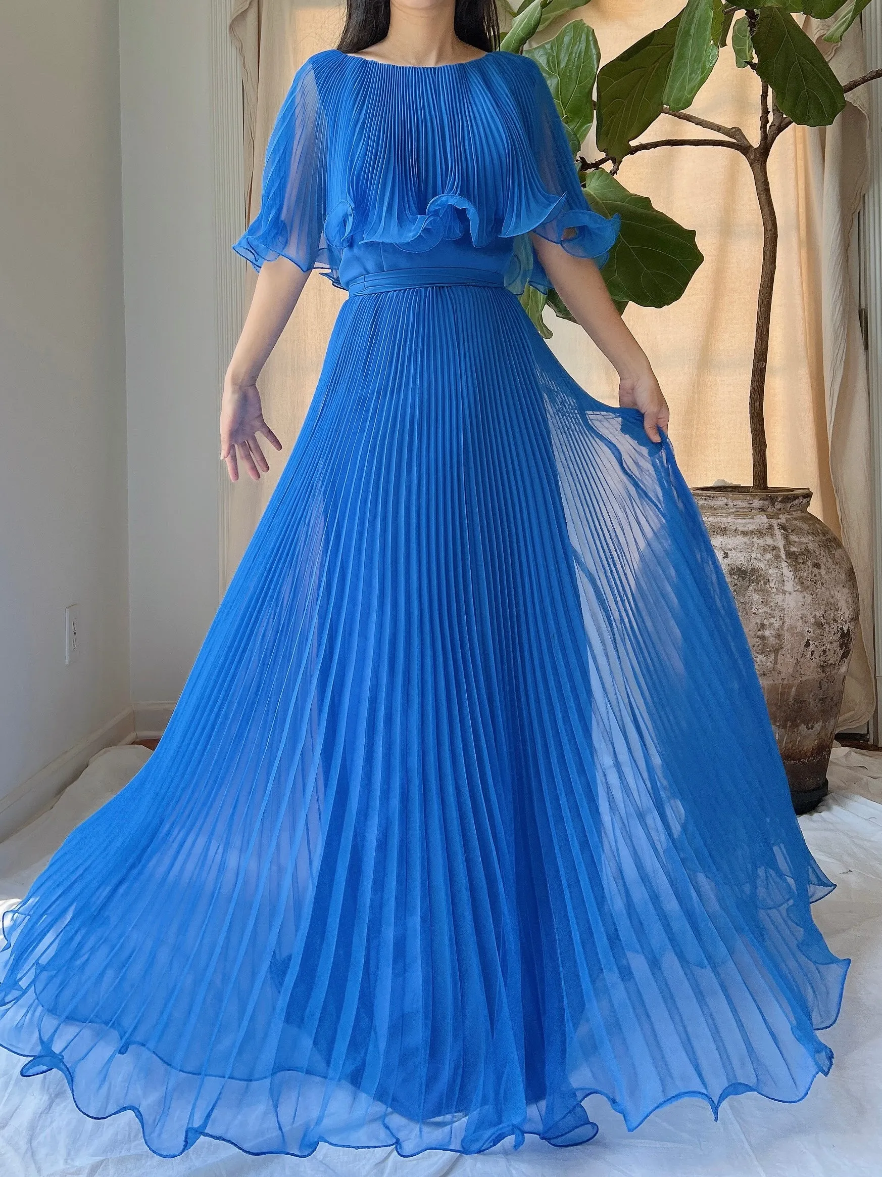 Vintage Chiffon Pleated Dress - S