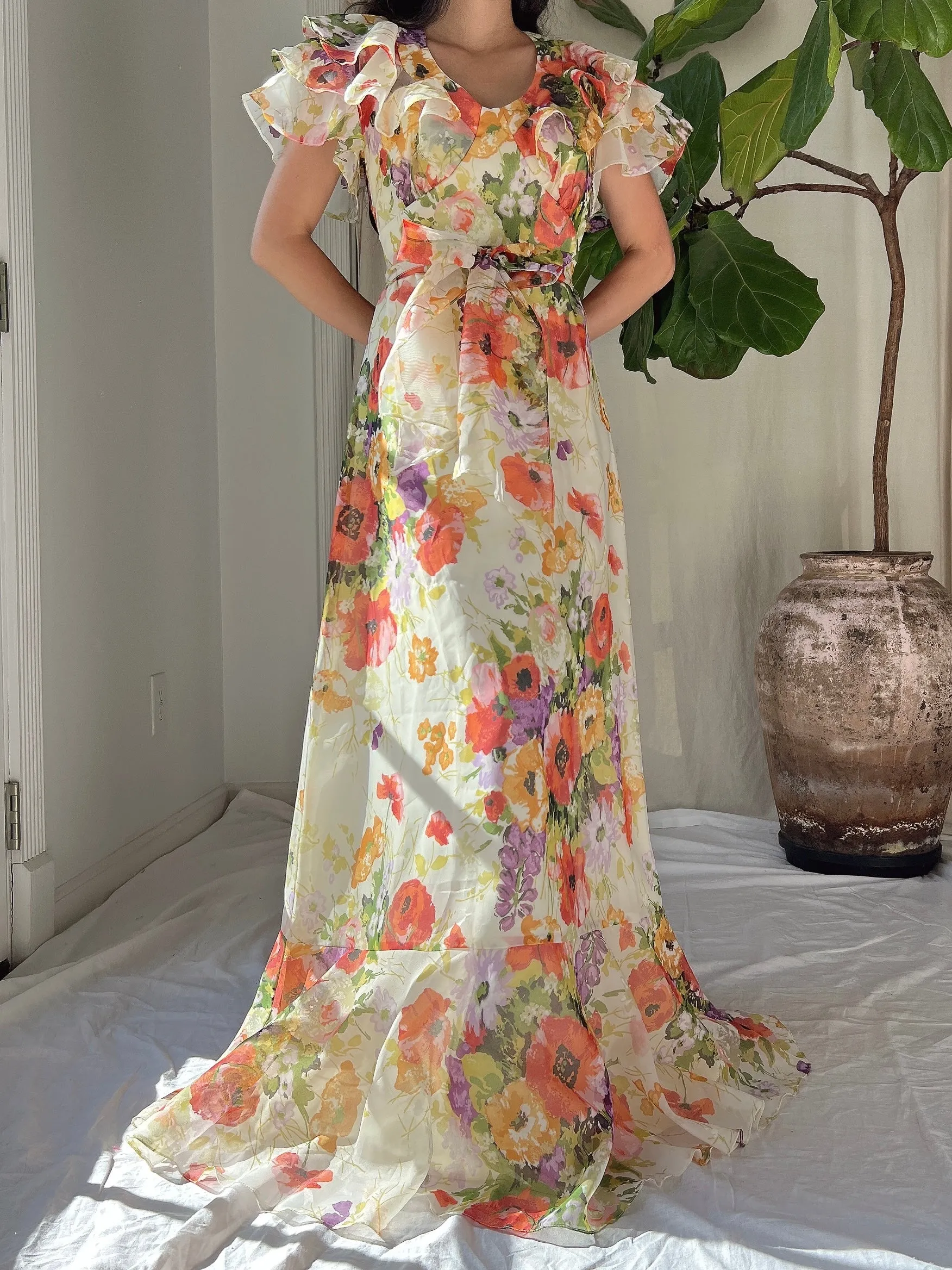 Vintage Floral Voile Dress - S