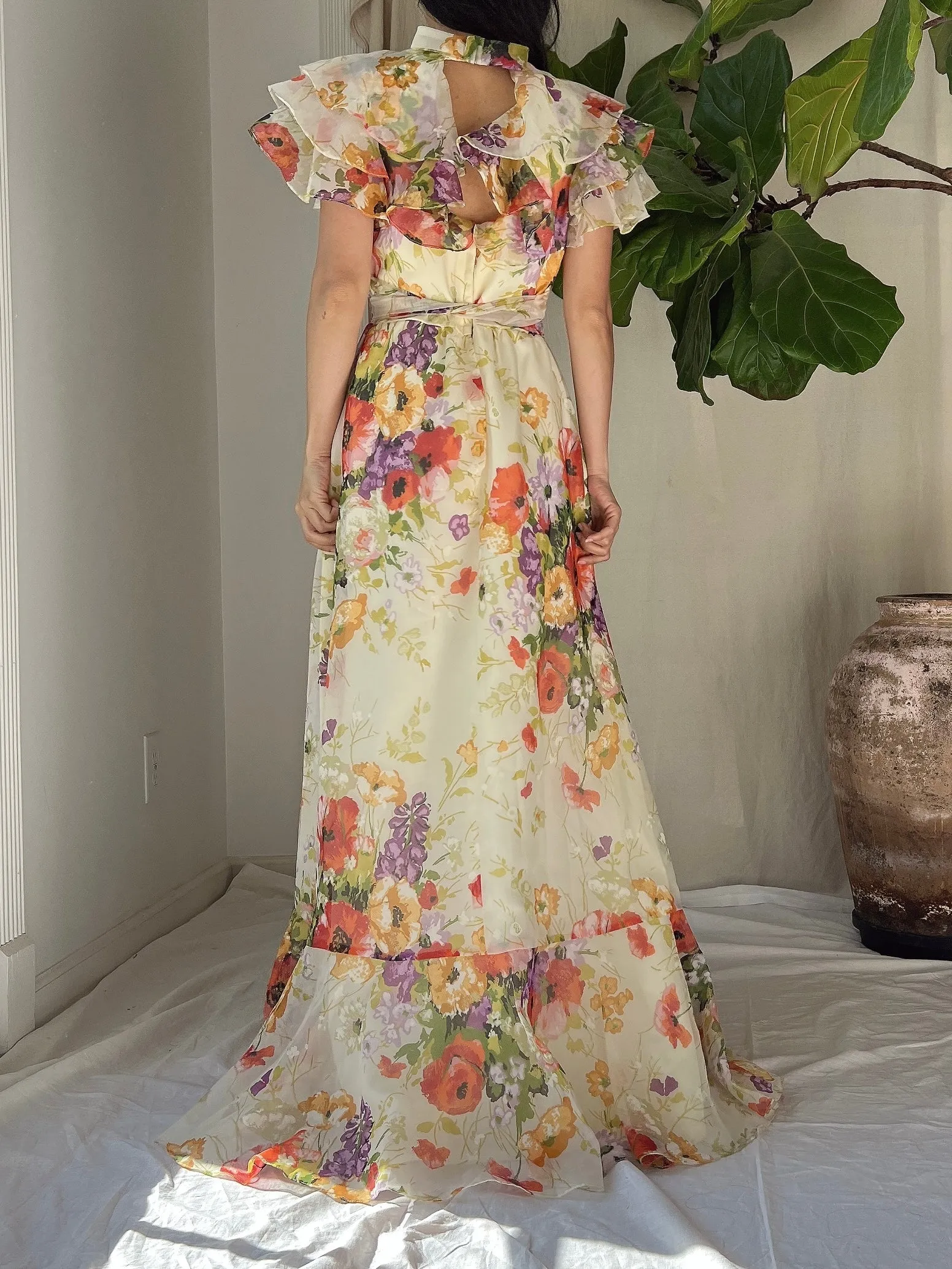 Vintage Floral Voile Dress - S