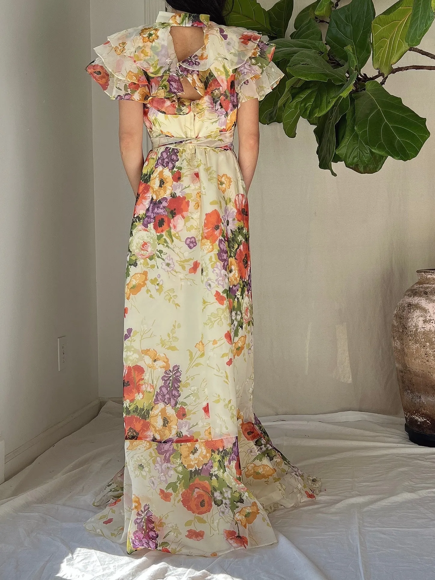 Vintage Floral Voile Dress - S