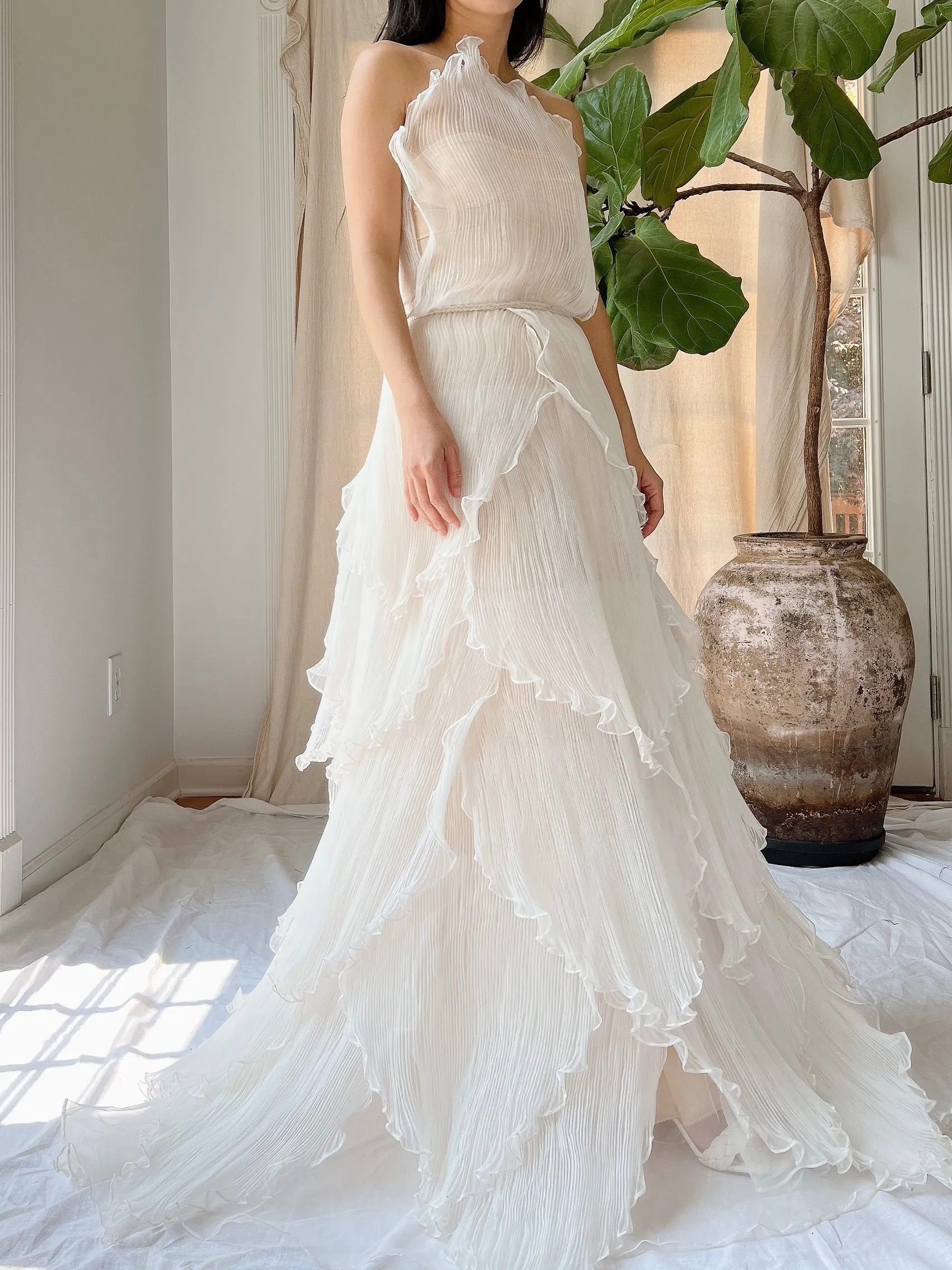 Vintage Petal Pleated Gown - XS-M