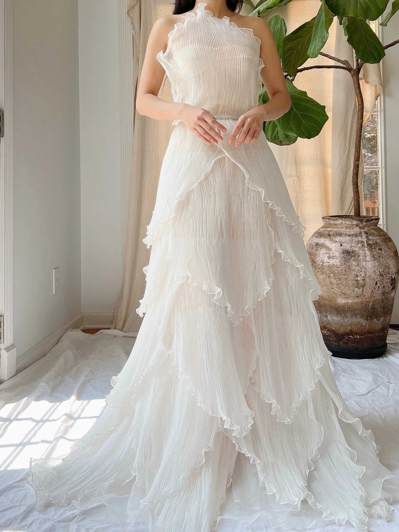 Vintage Petal Pleated Gown - XS-M