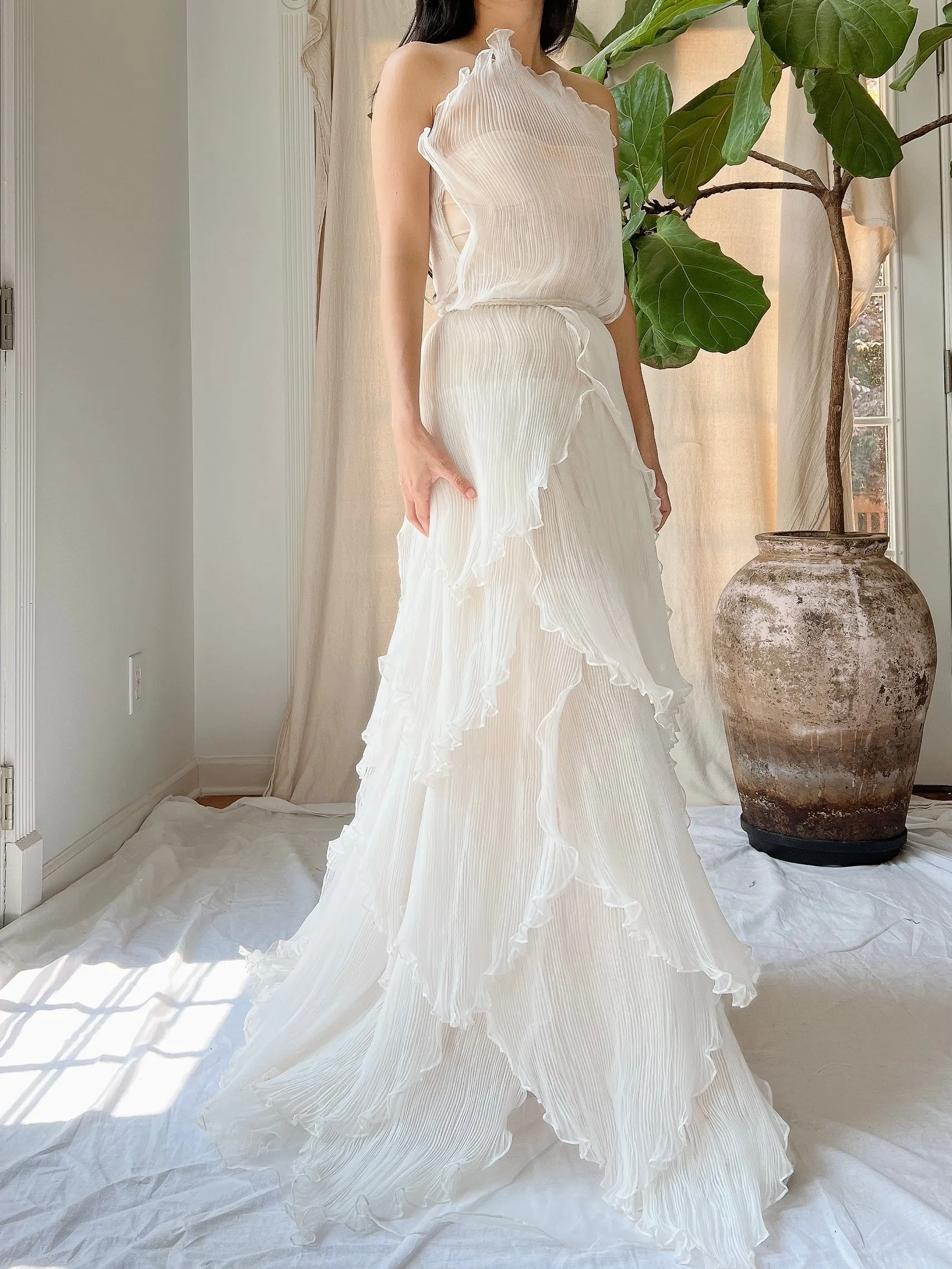 Vintage Petal Pleated Gown - XS-M