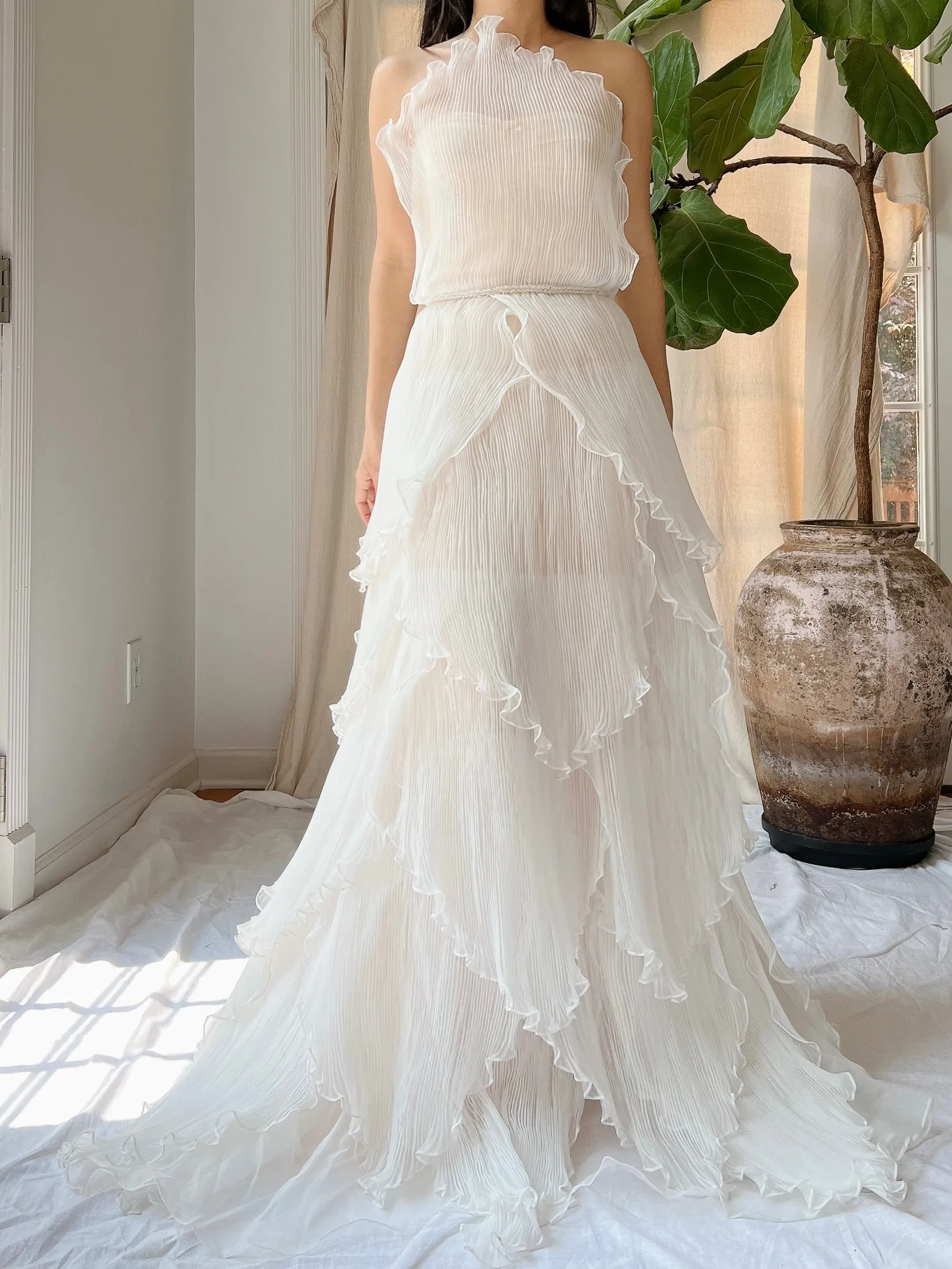 Vintage Petal Pleated Gown - XS-M