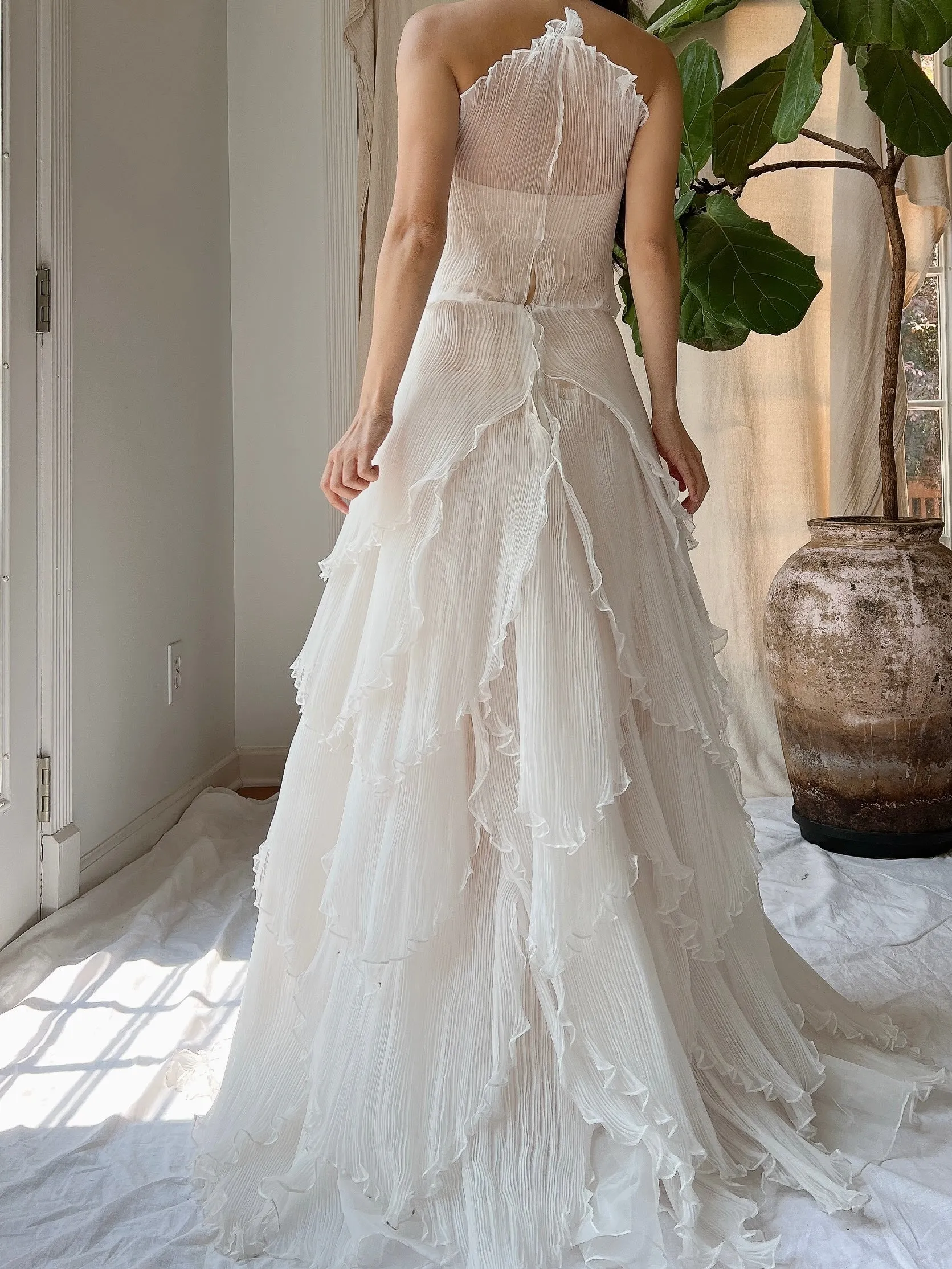 Vintage Petal Pleated Gown - XS-M