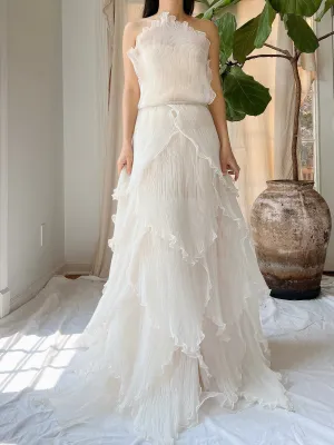 Vintage Petal Pleated Gown - XS-M