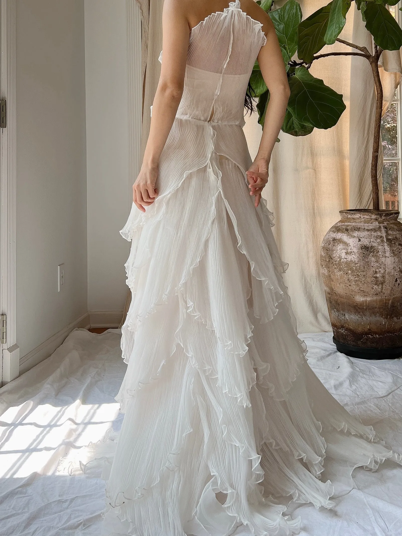 Vintage Petal Pleated Gown - XS-M