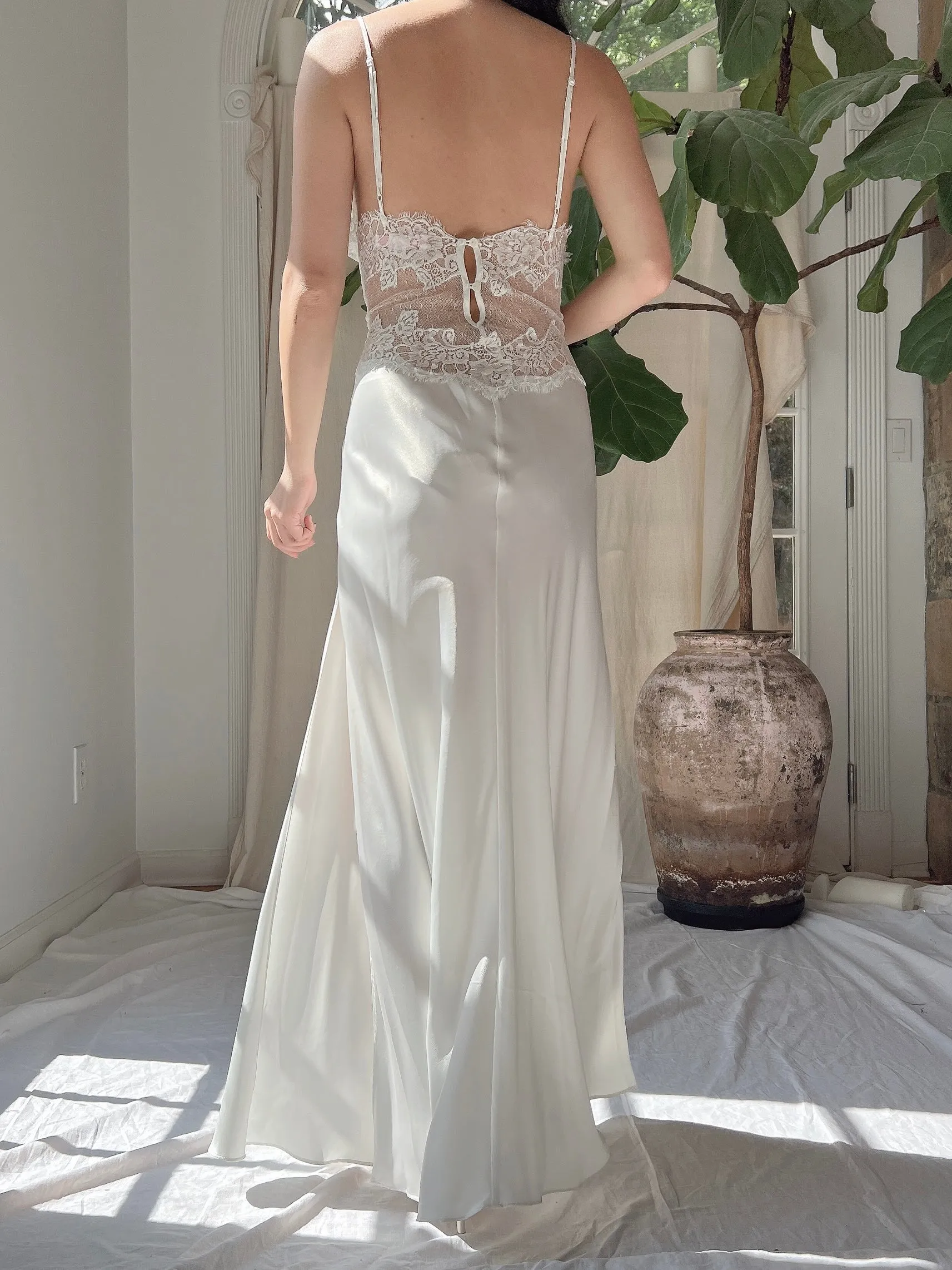 Vintage Satin Lace Panel Slip Dress - S/M