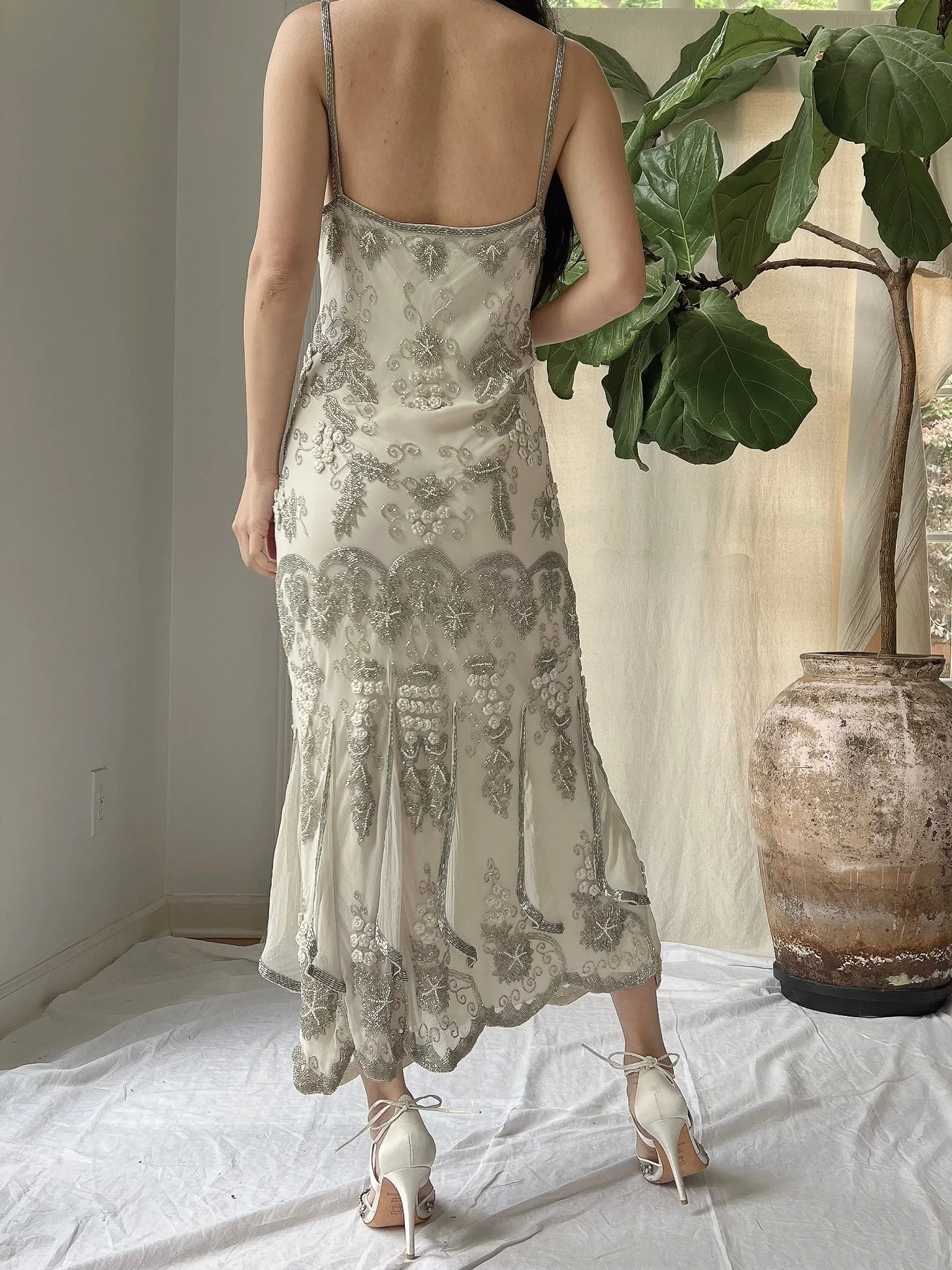 Vintage Silk Beaded Dress - M/L
