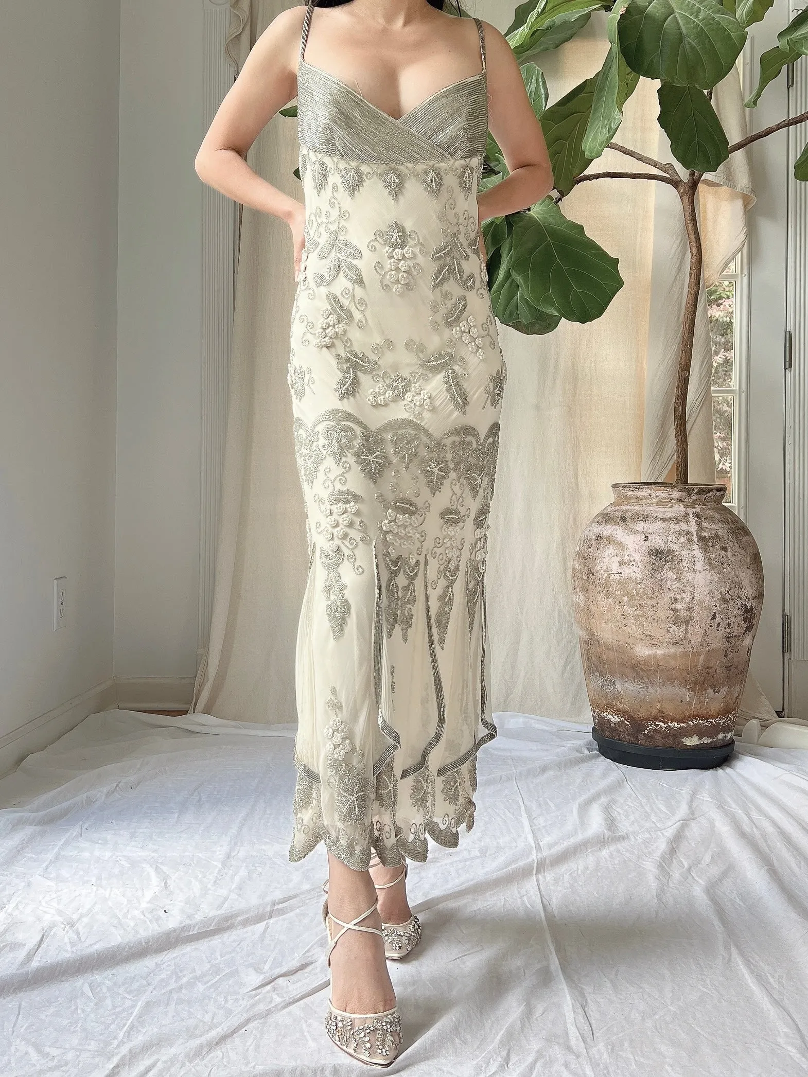 Vintage Silk Beaded Dress - M/L