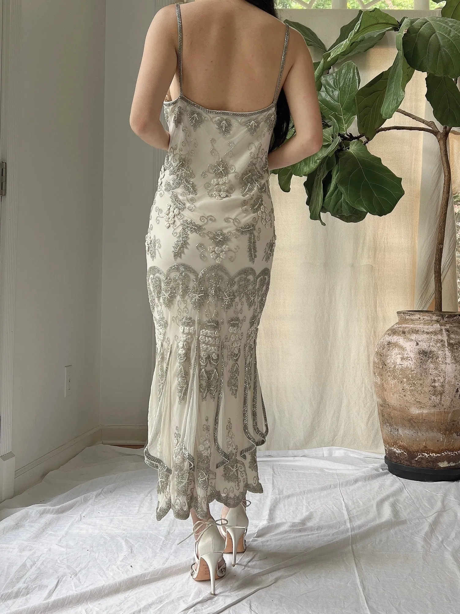 Vintage Silk Beaded Dress - M/L