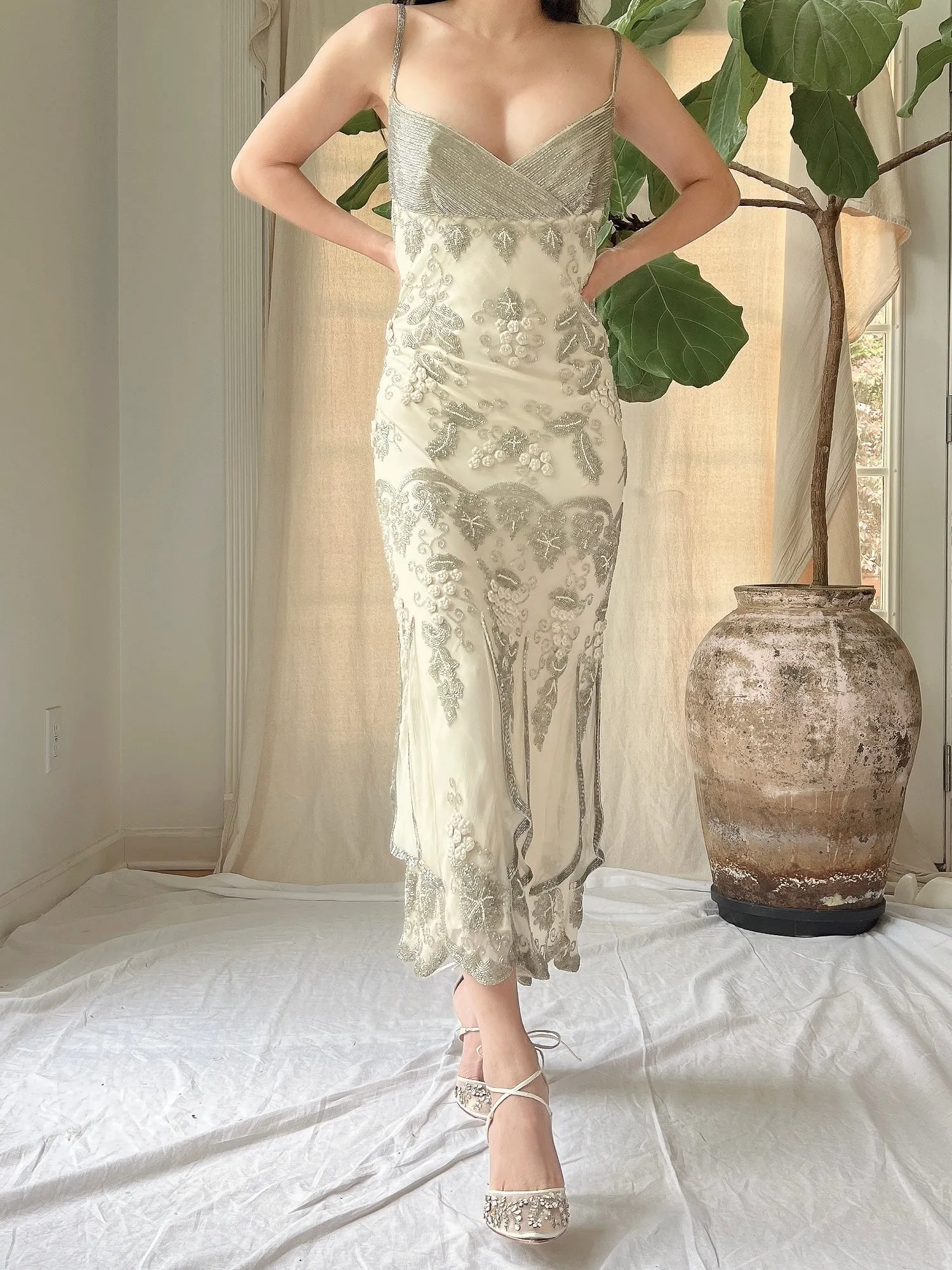 Vintage Silk Beaded Dress - M/L