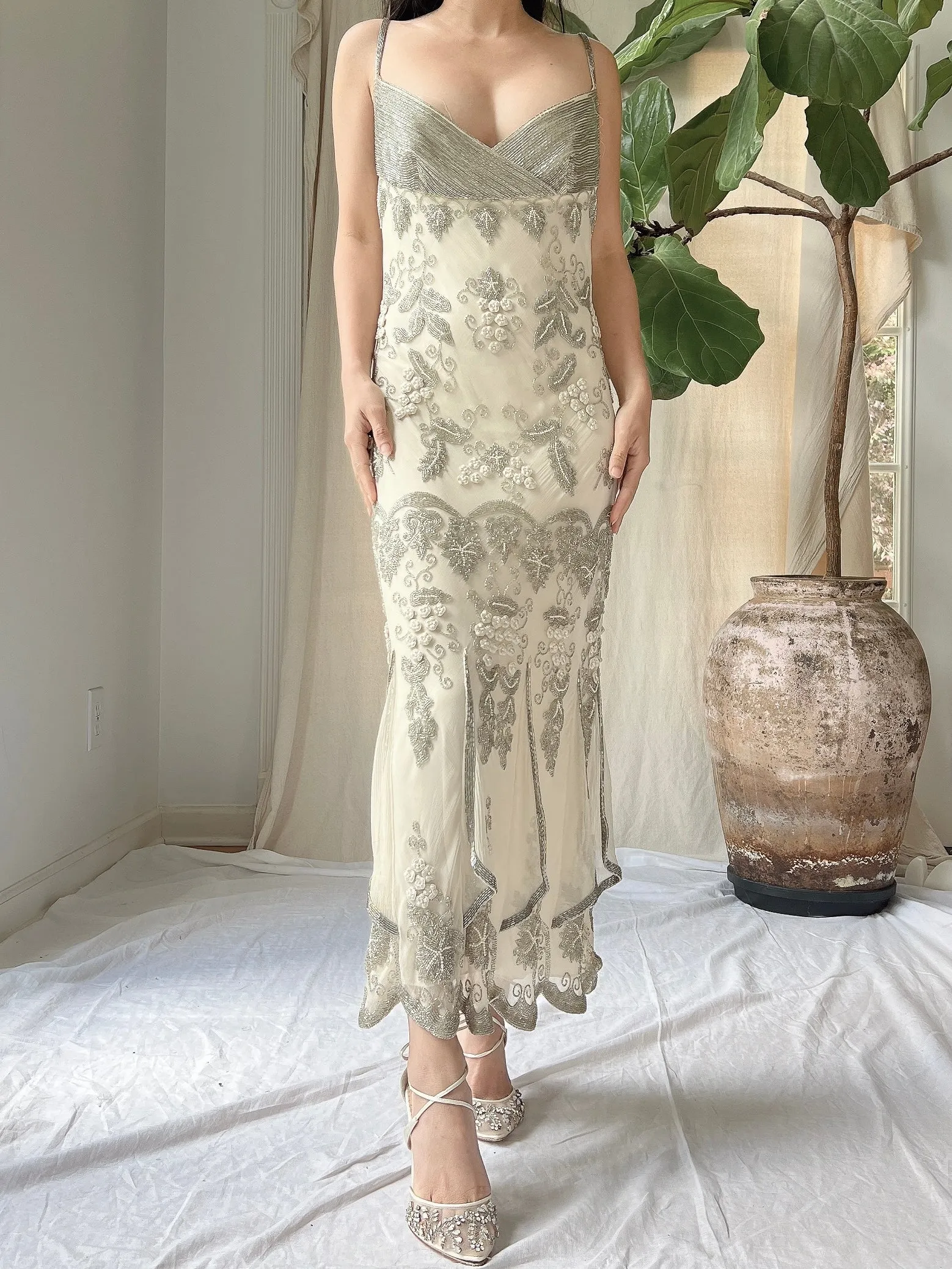 Vintage Silk Beaded Dress - M/L