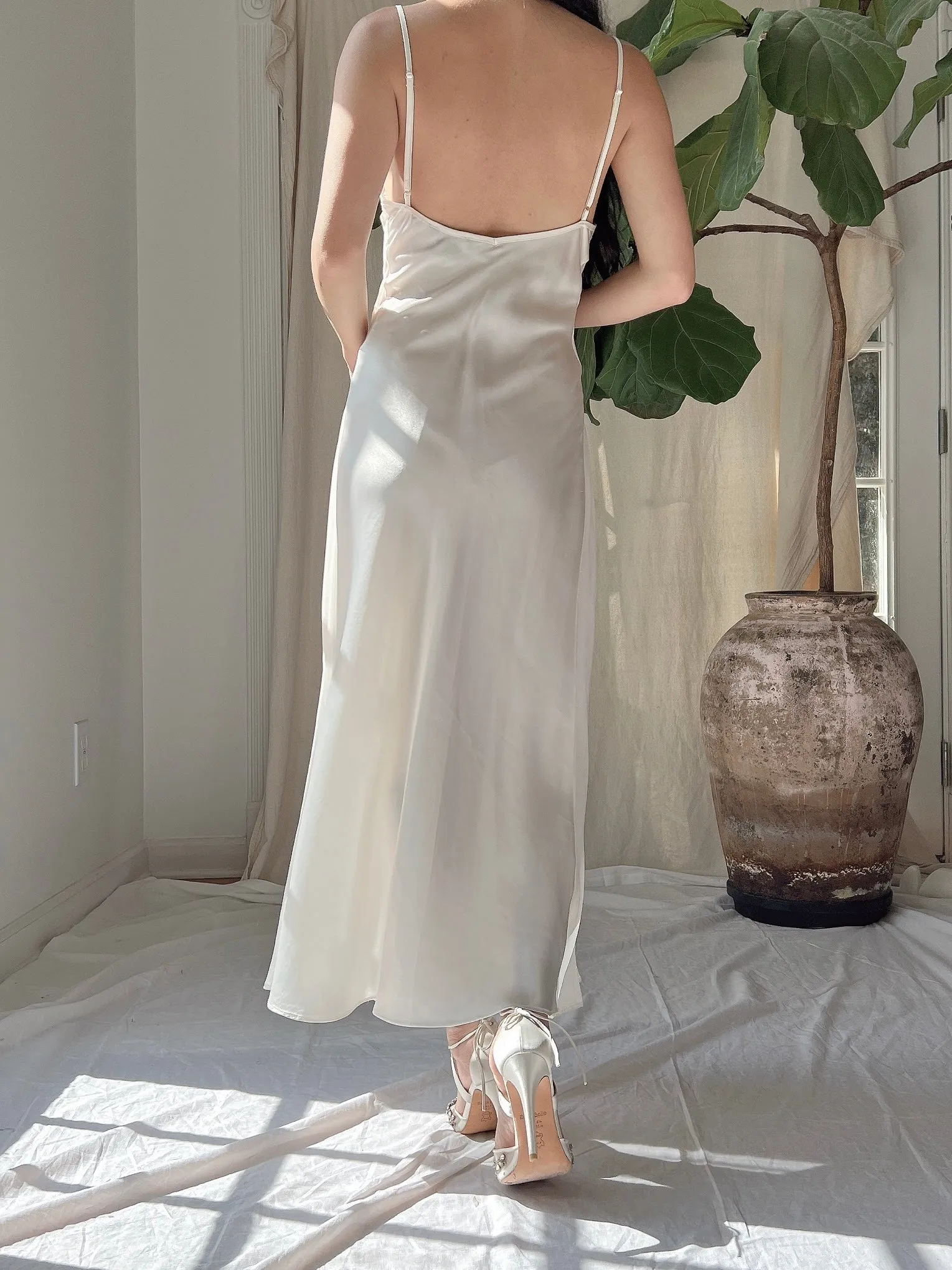 Vintage VS Satin Slip Dress with Embroidery- M