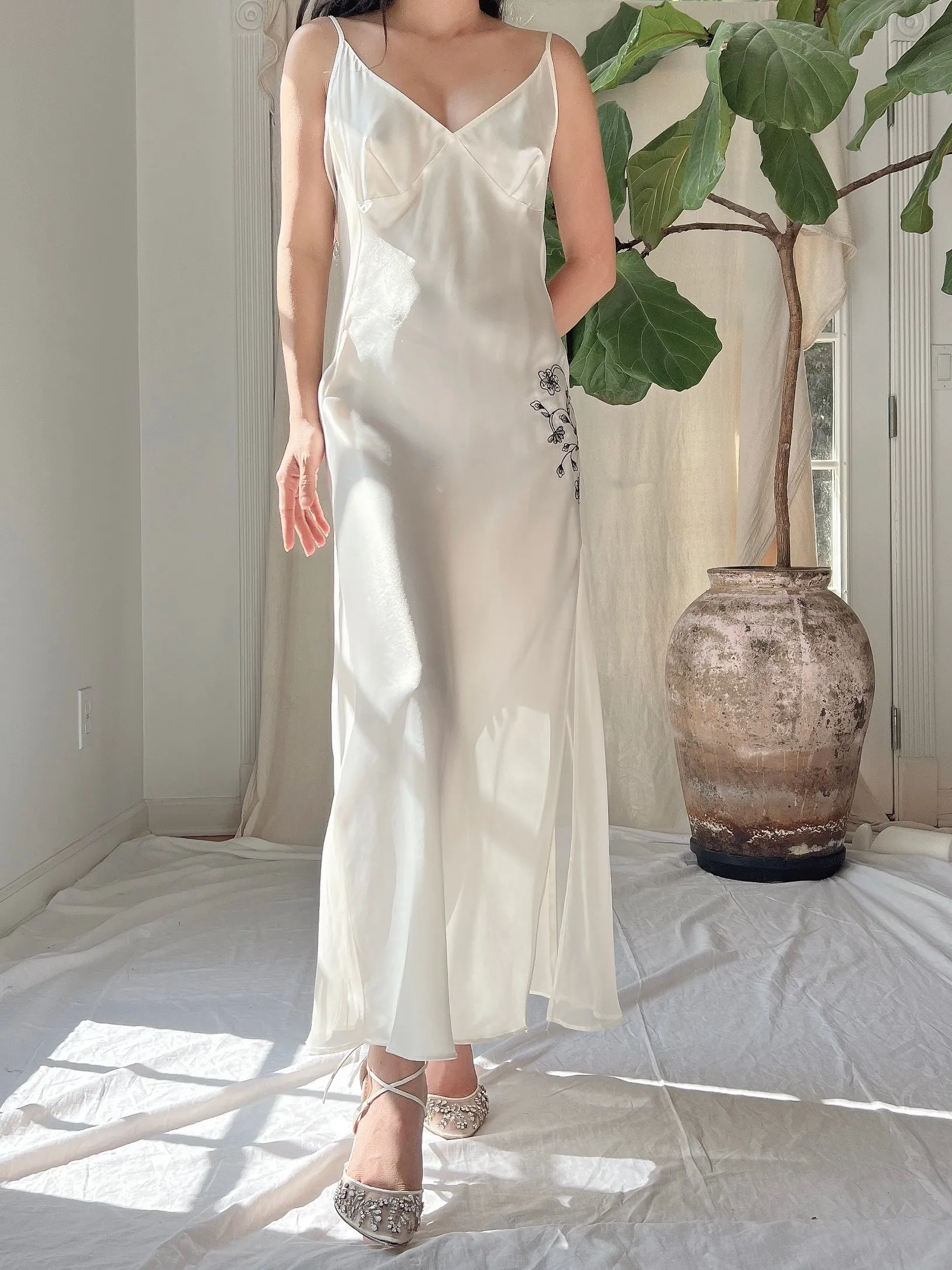 Vintage VS Satin Slip Dress with Embroidery- M