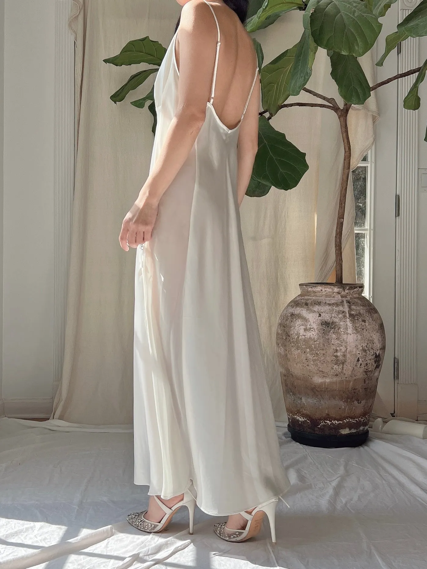 Vintage VS Satin Slip Dress with Embroidery- M