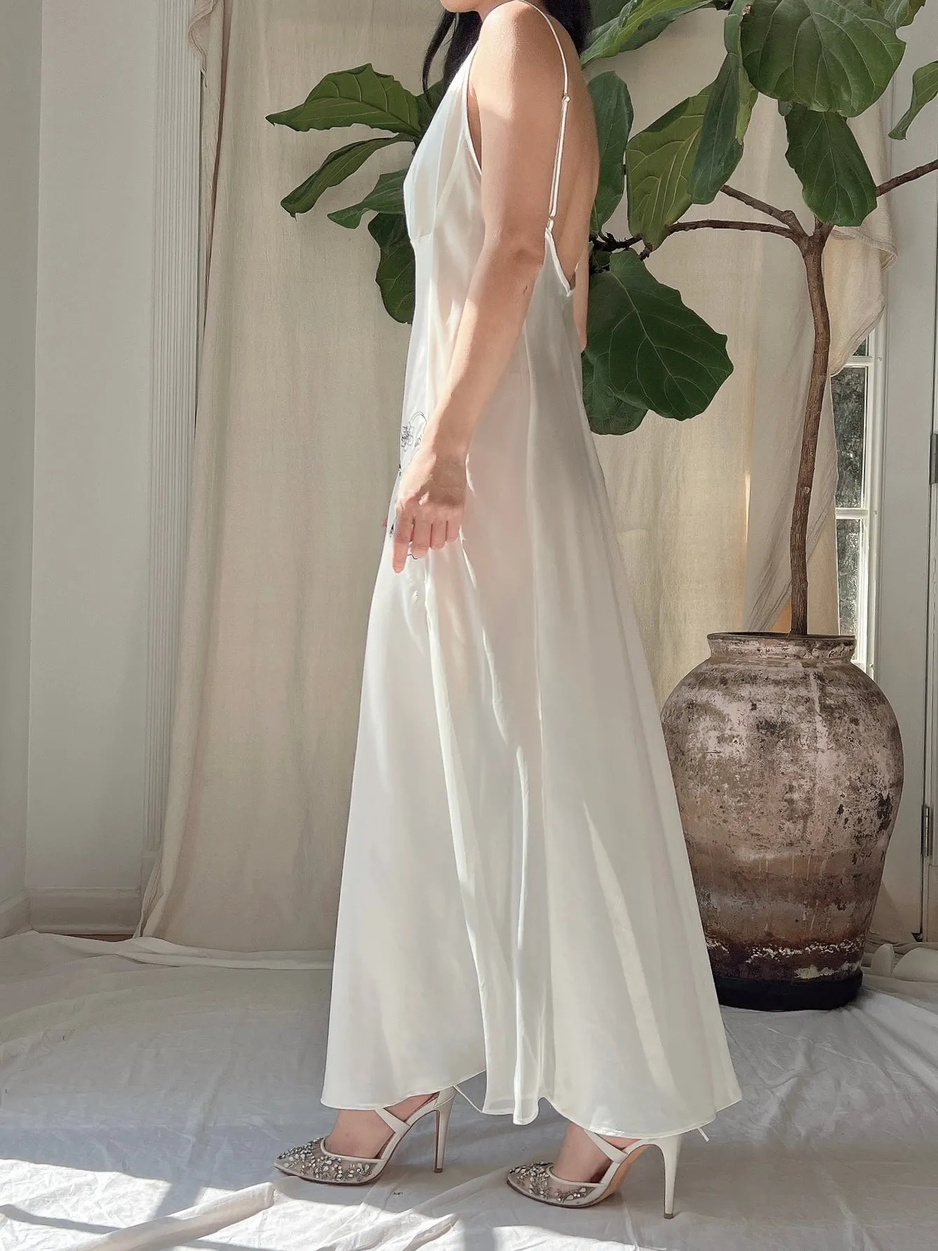 Vintage VS Satin Slip Dress with Embroidery- M