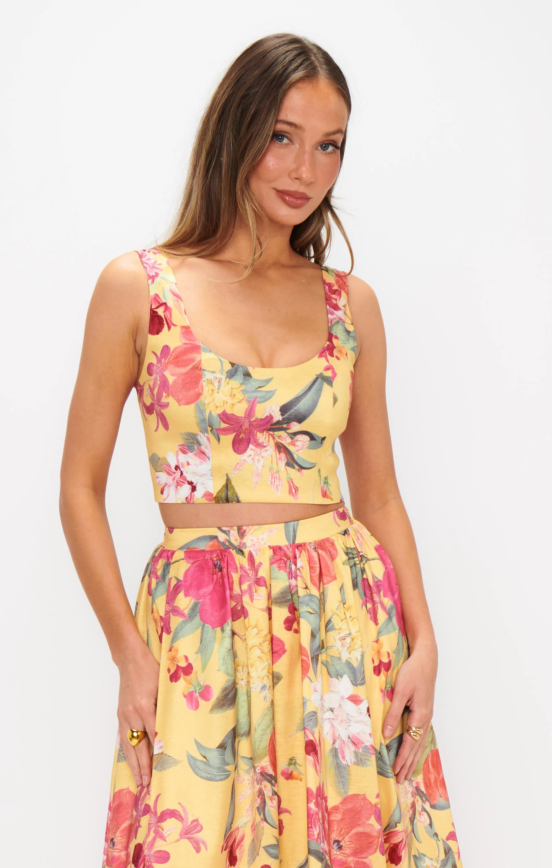 Vivianna Top ~ Mimosa Floral Taffeta