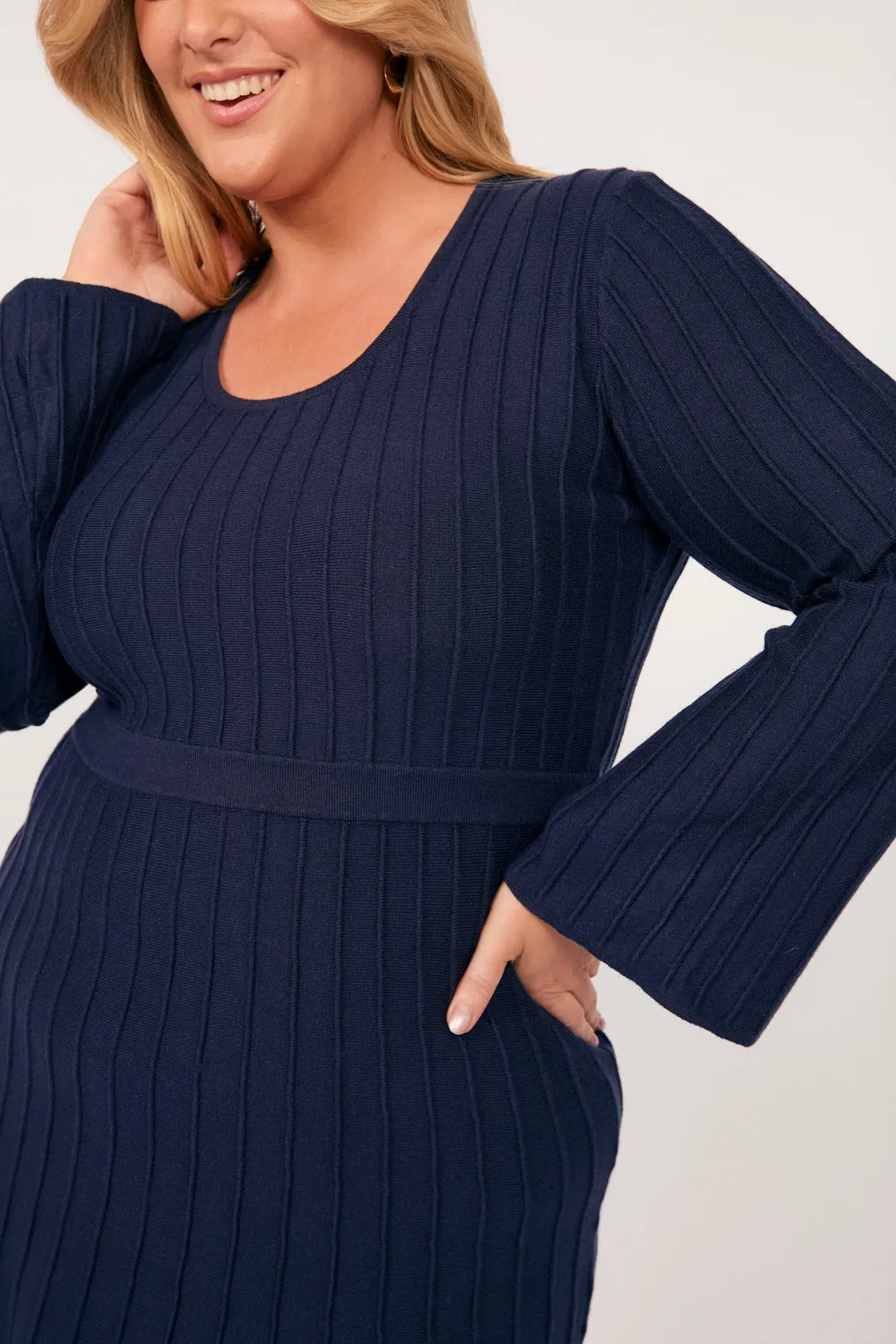 Waisted Knitted Dress in Navy