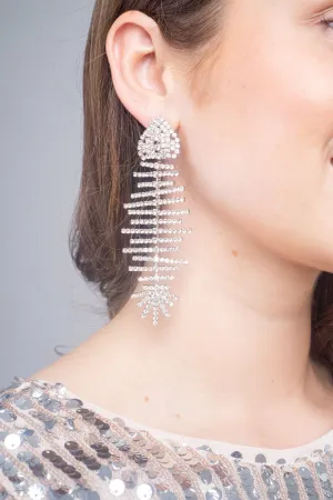 White K Trumpet Metal Diamond Herringbone Earrings