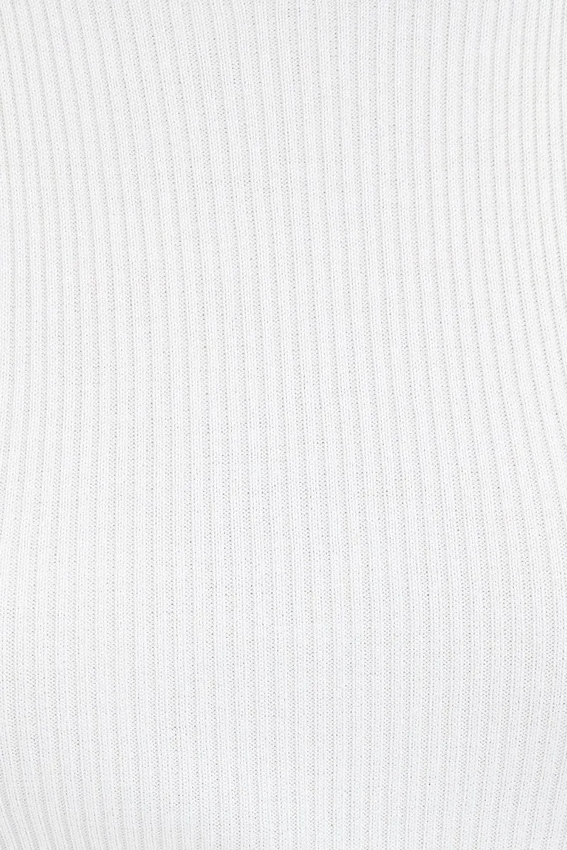 White Midi Dress Long Sleeve Keyhole Bodycon Rib Knit