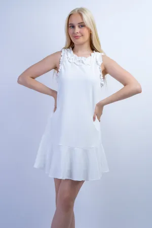White Small Ruffle Trim Shift Dress