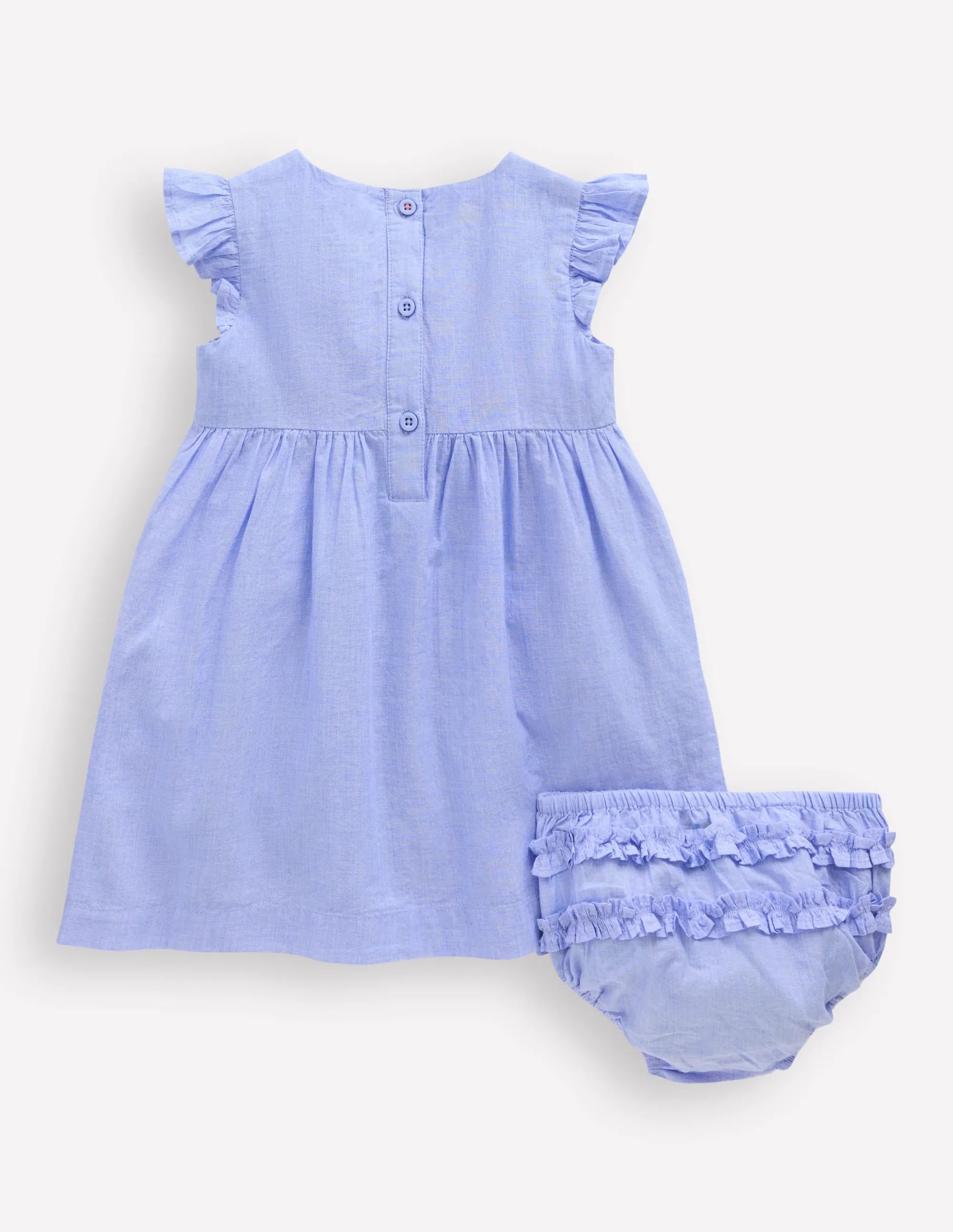 Woven Frill Dress-Blue Patchwork Flower
