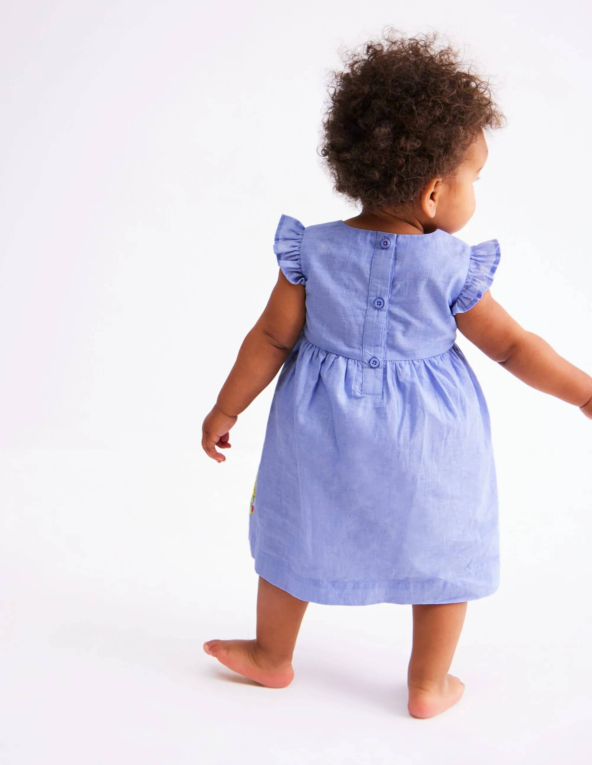 Woven Frill Dress-Blue Patchwork Flower