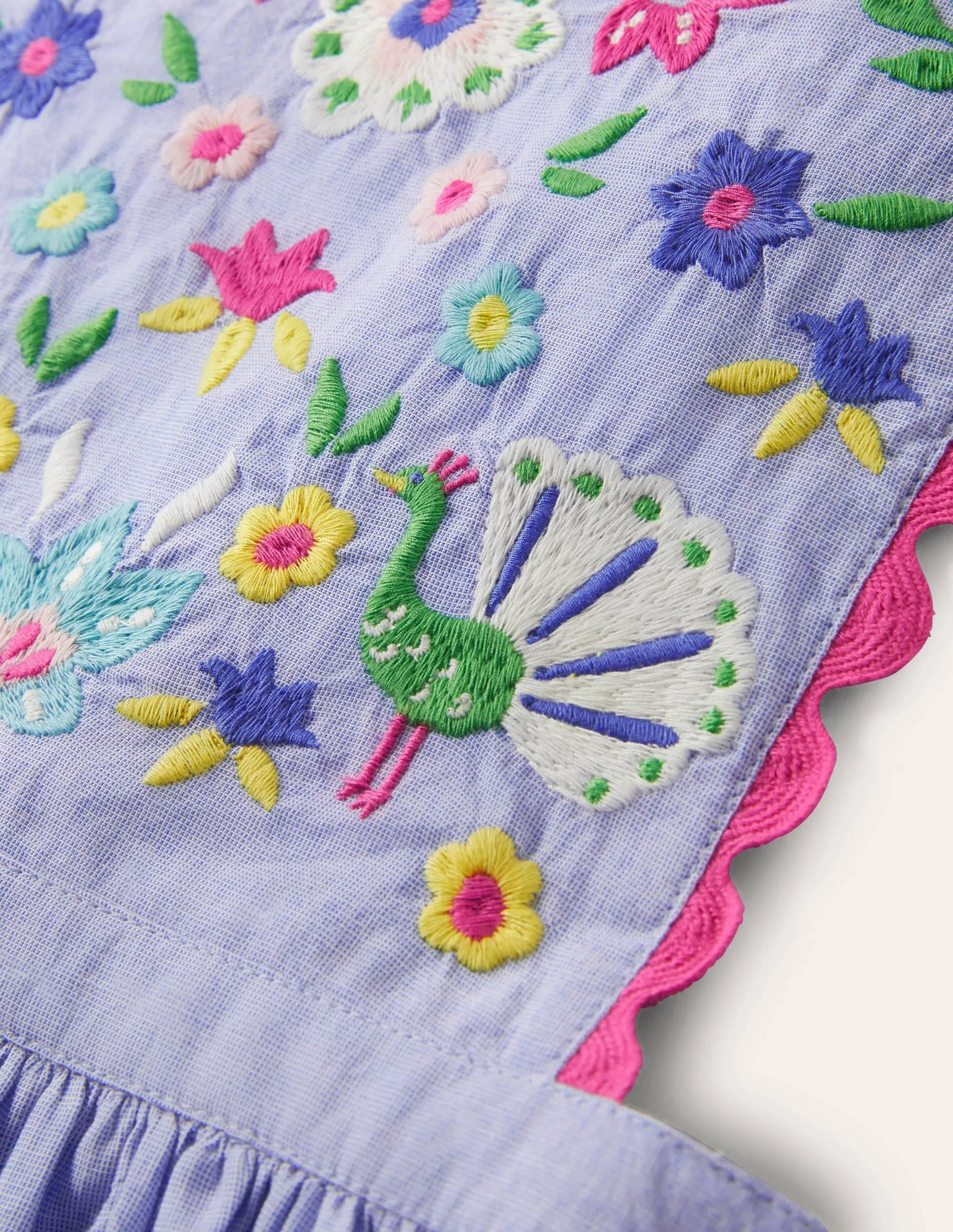 Woven Pinafore Dress-Blue Multi Embroidery