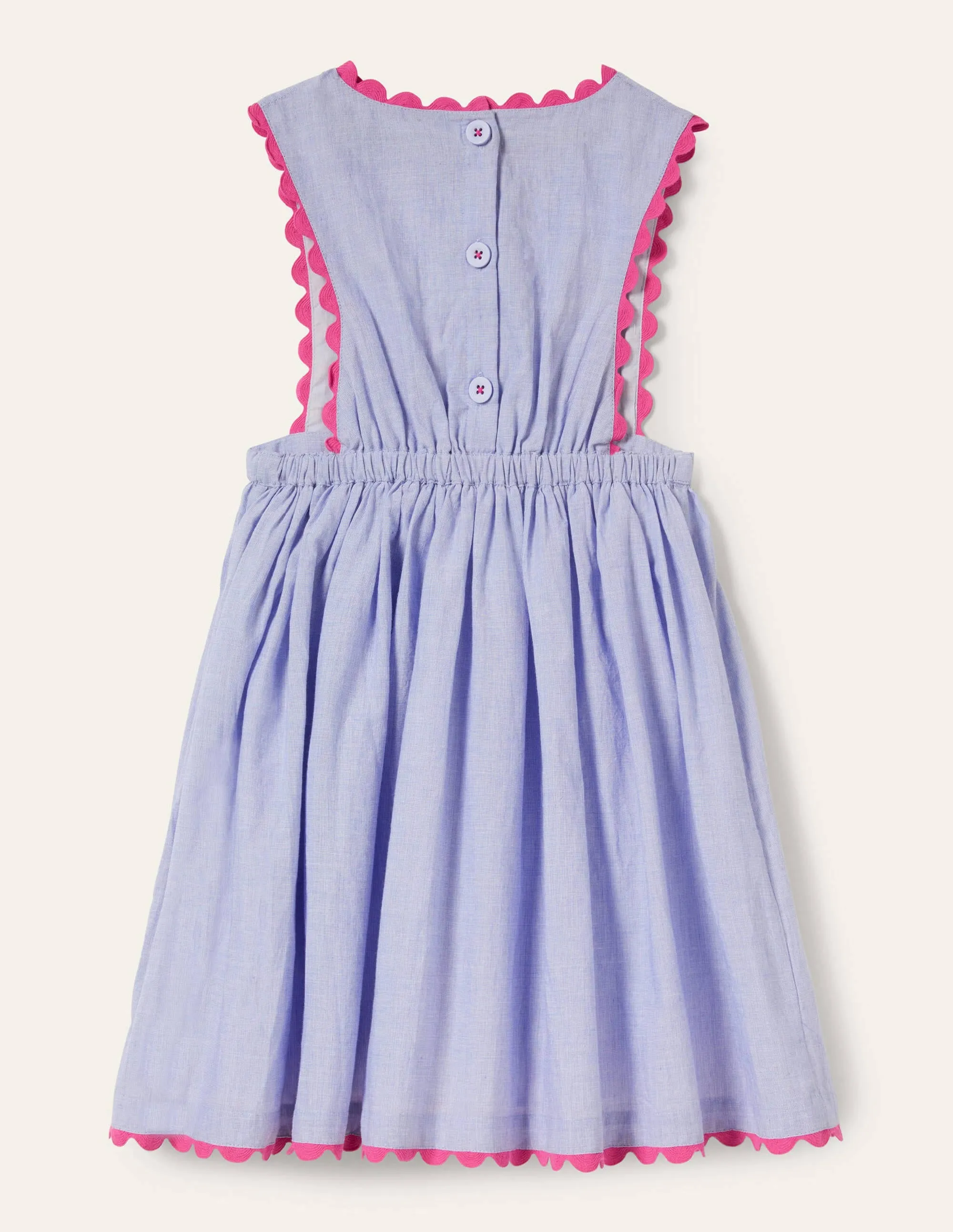 Woven Pinafore Dress-Blue Multi Embroidery