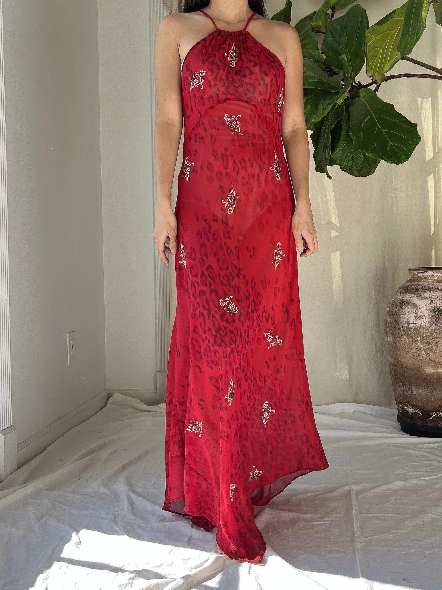 Y2K Silk Halter Slip Dress - S/M