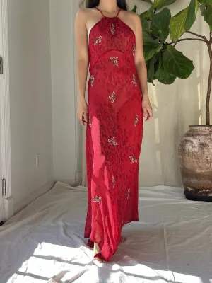 Y2K Silk Halter Slip Dress - S/M