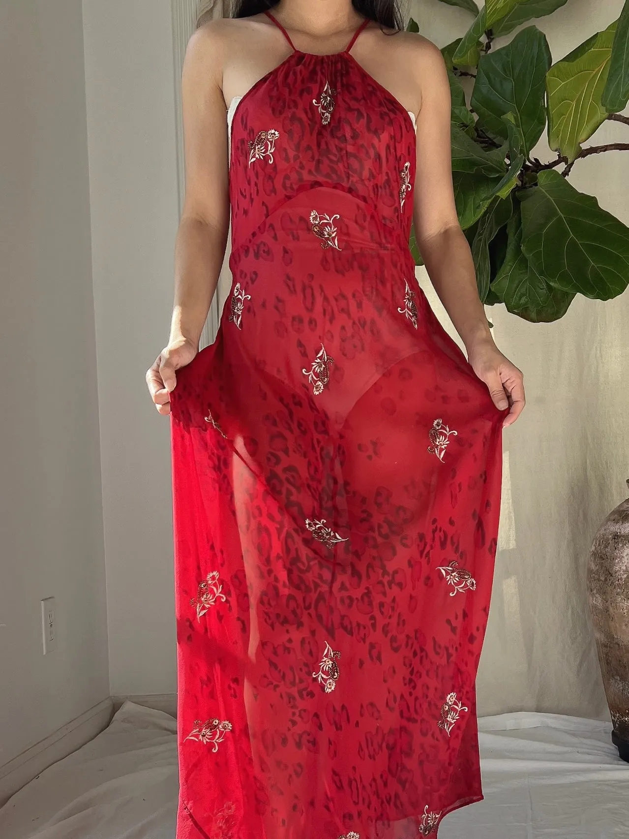 Y2K Silk Halter Slip Dress - S/M