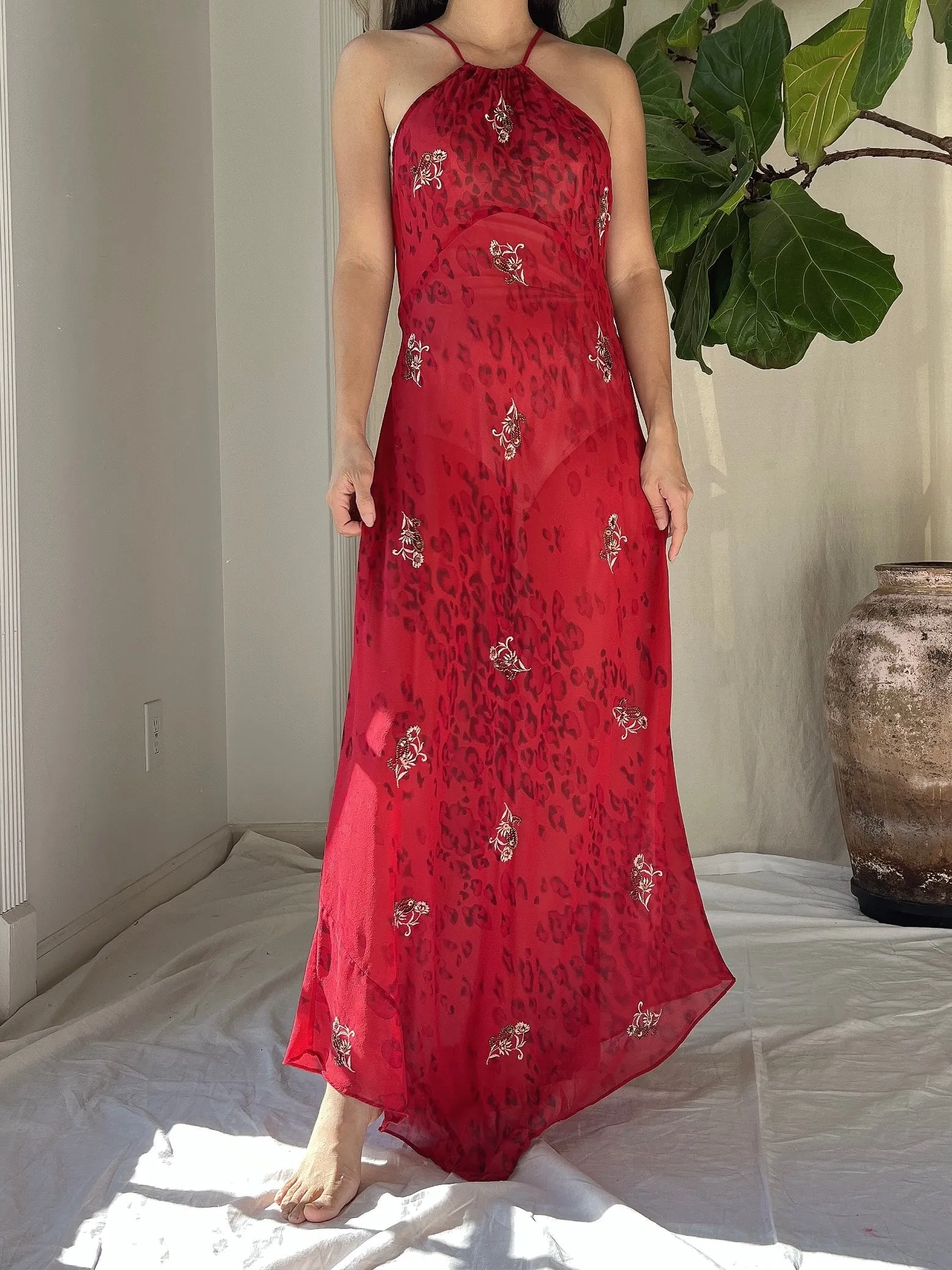 Y2K Silk Halter Slip Dress - S/M