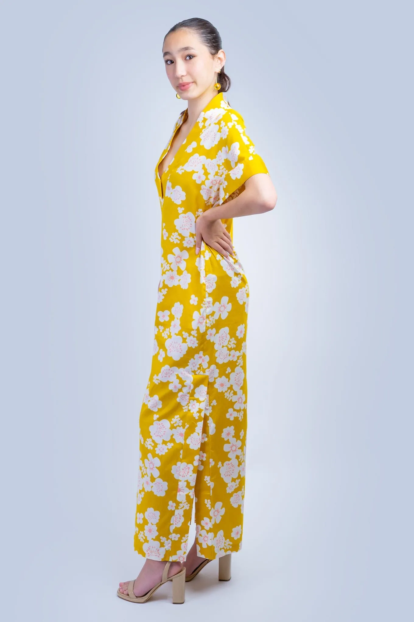 Yellow Sakura Cotton Kiko Kimono Dress