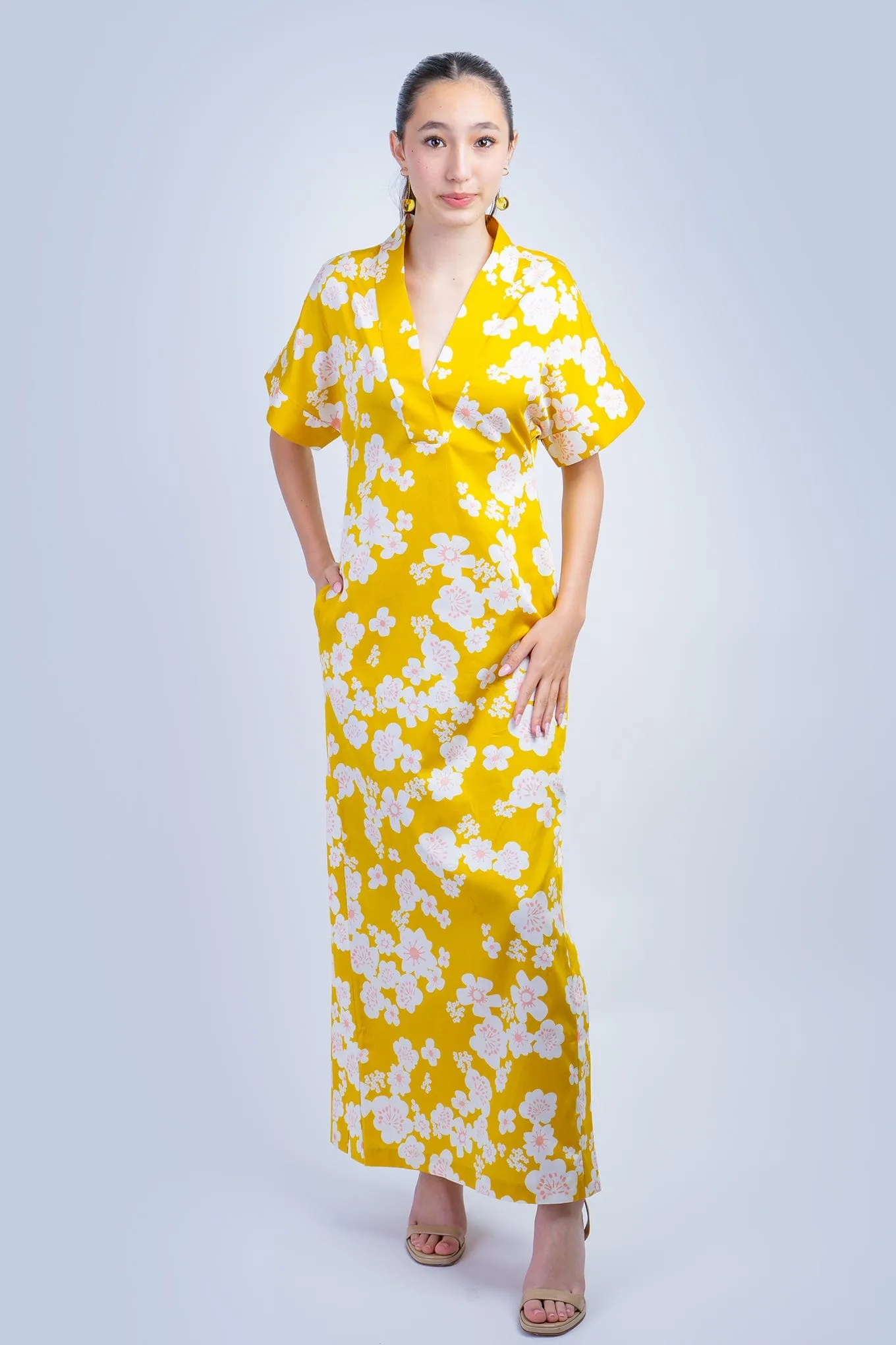 Yellow Sakura Cotton Kiko Kimono Dress