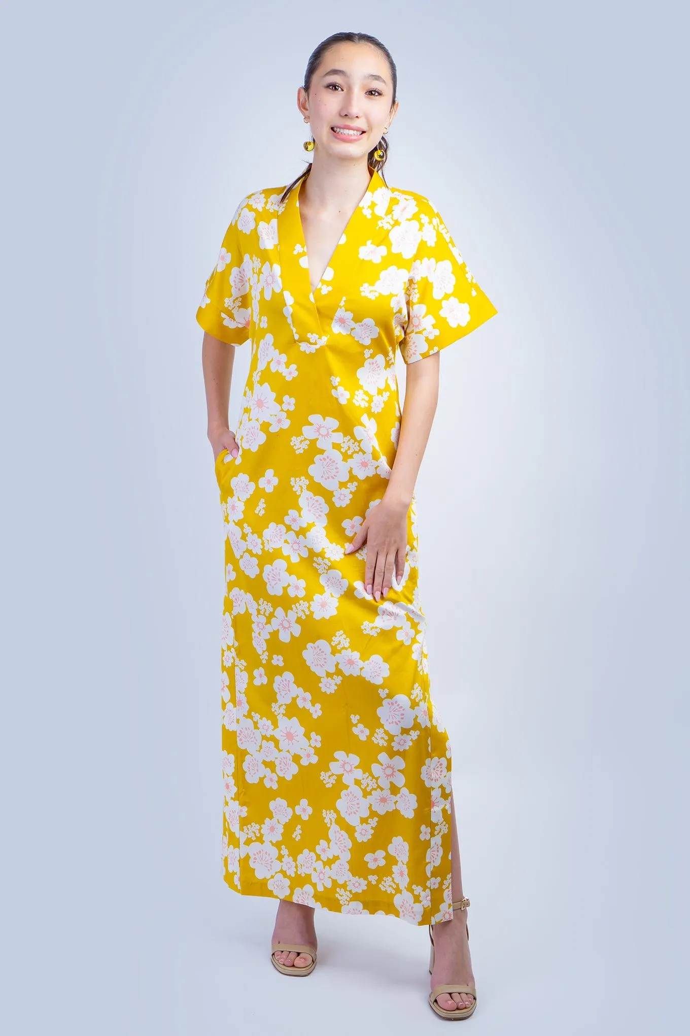 Yellow Sakura Cotton Kiko Kimono Dress